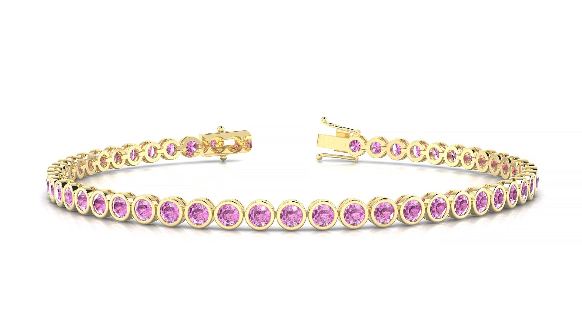 Avila | 18k Yellow Gold 2.5 mm Round Natural Pink Sapphire Tennis Bracelet