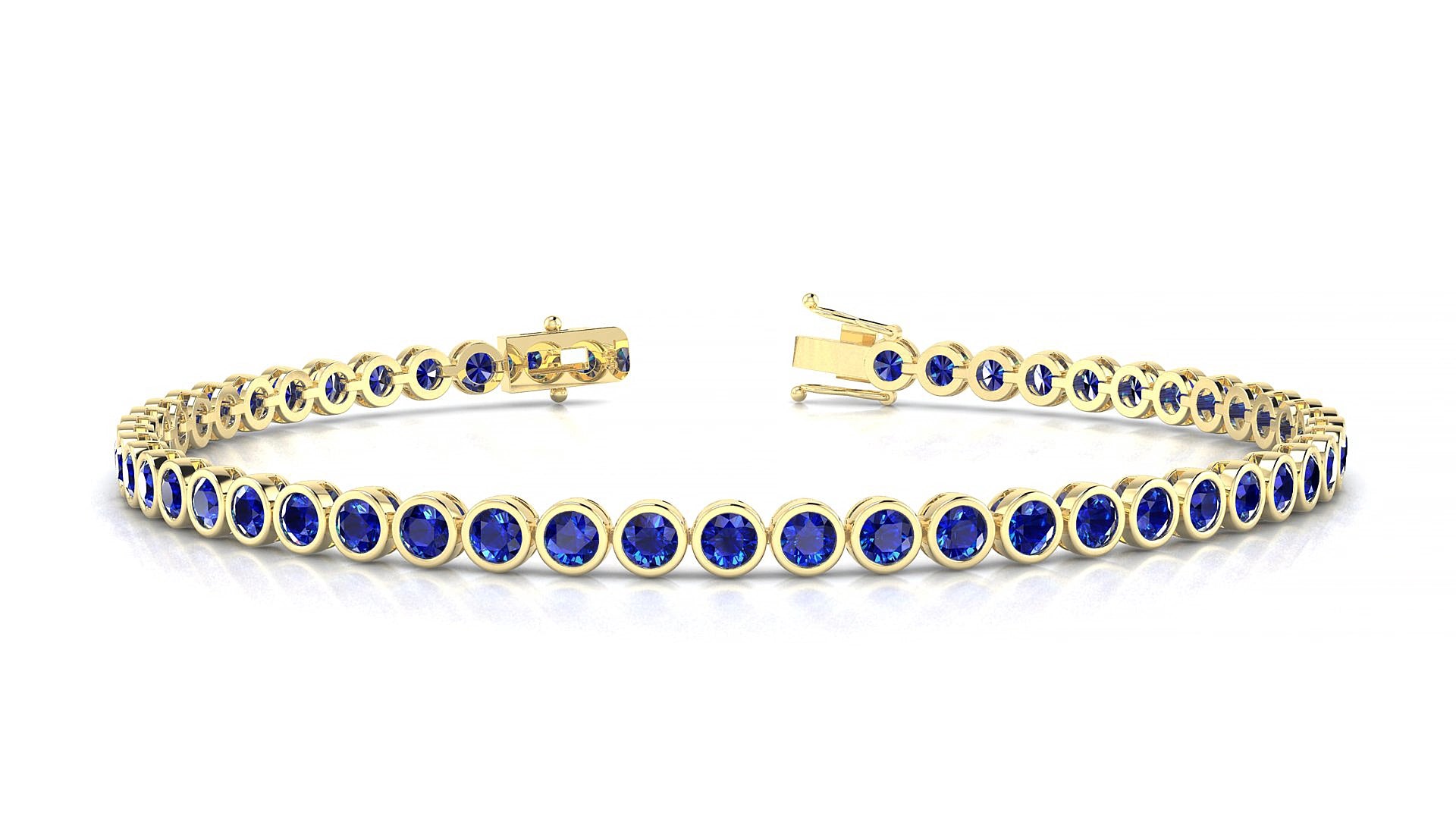 Avila | 18k Yellow Gold 2.5 mm Round Natural Sapphire 15 cm Tennis Bracelet
