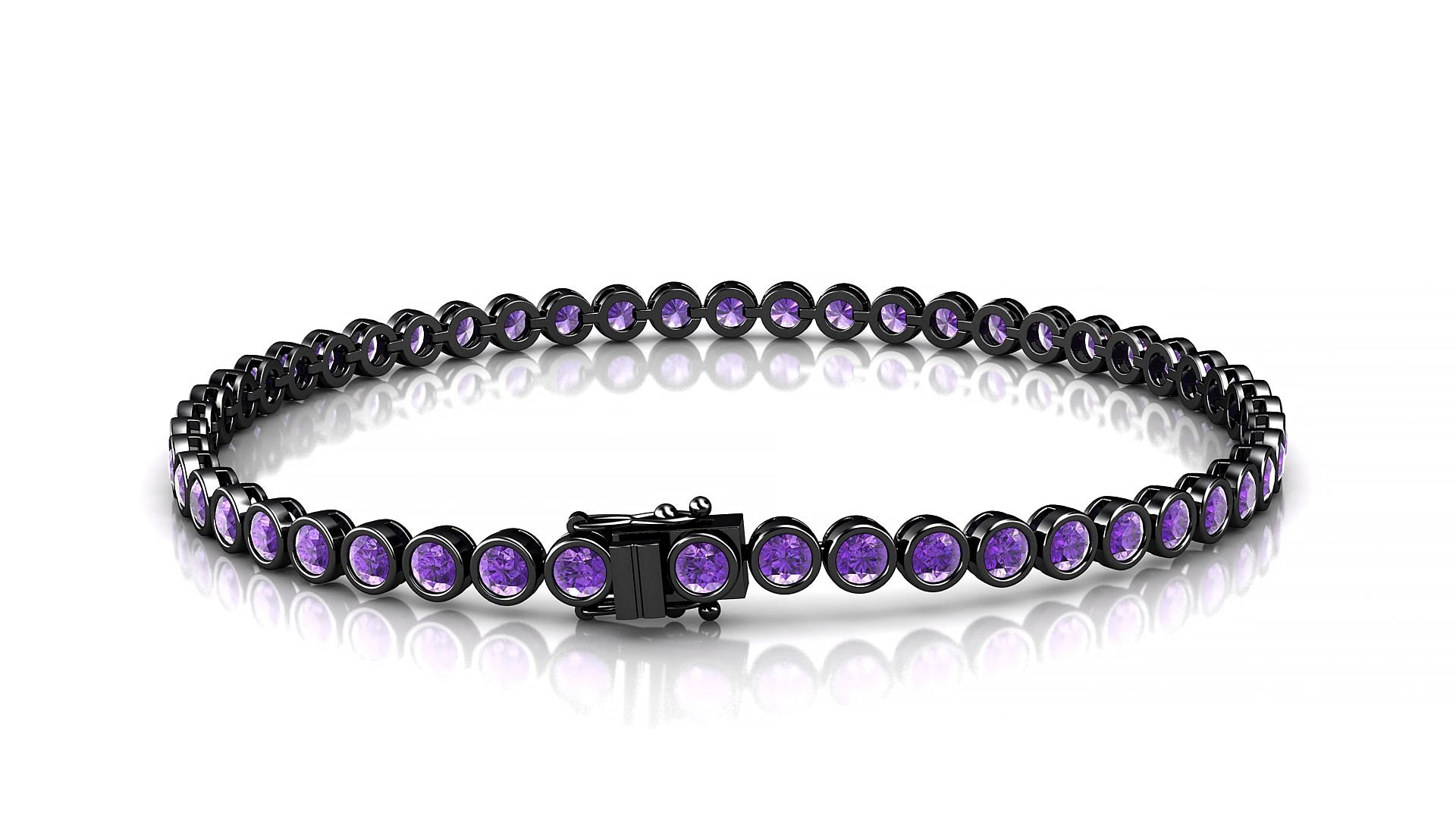 Avila | 18k Black Gold 2.5 mm Round Natural Amethyst 16 cm Tennis Bracelet