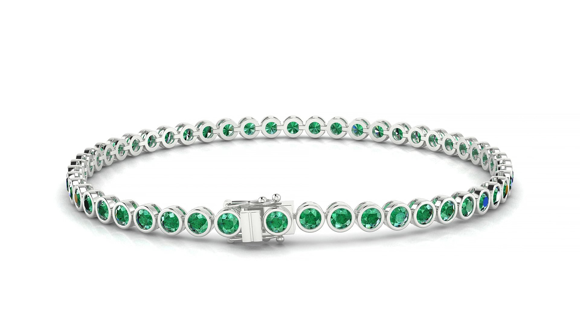 Avila | 18k White Gold 2.5 mm Round Natural Emerald 19 cm Tennis Bracelet
