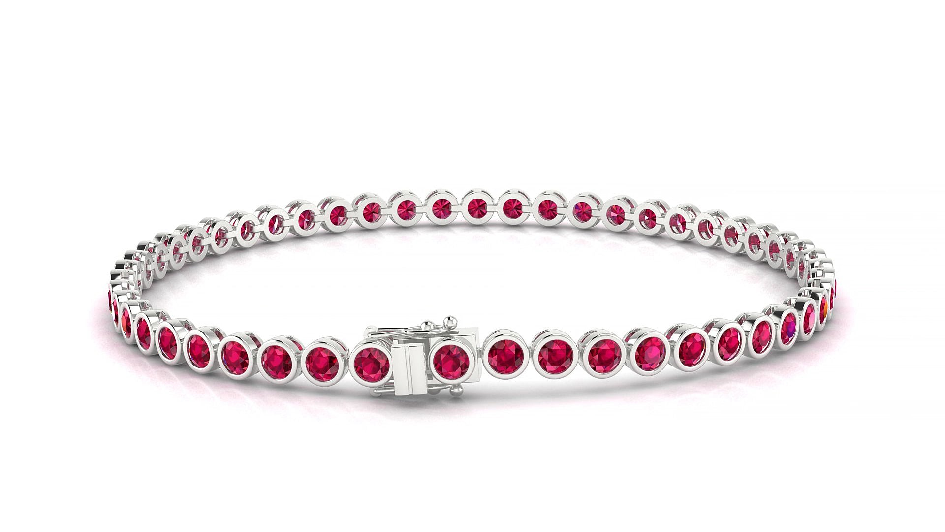 Avila | 18k White Gold 2.5 mm Round Natural Ruby 17 cm Tennis Bracelet