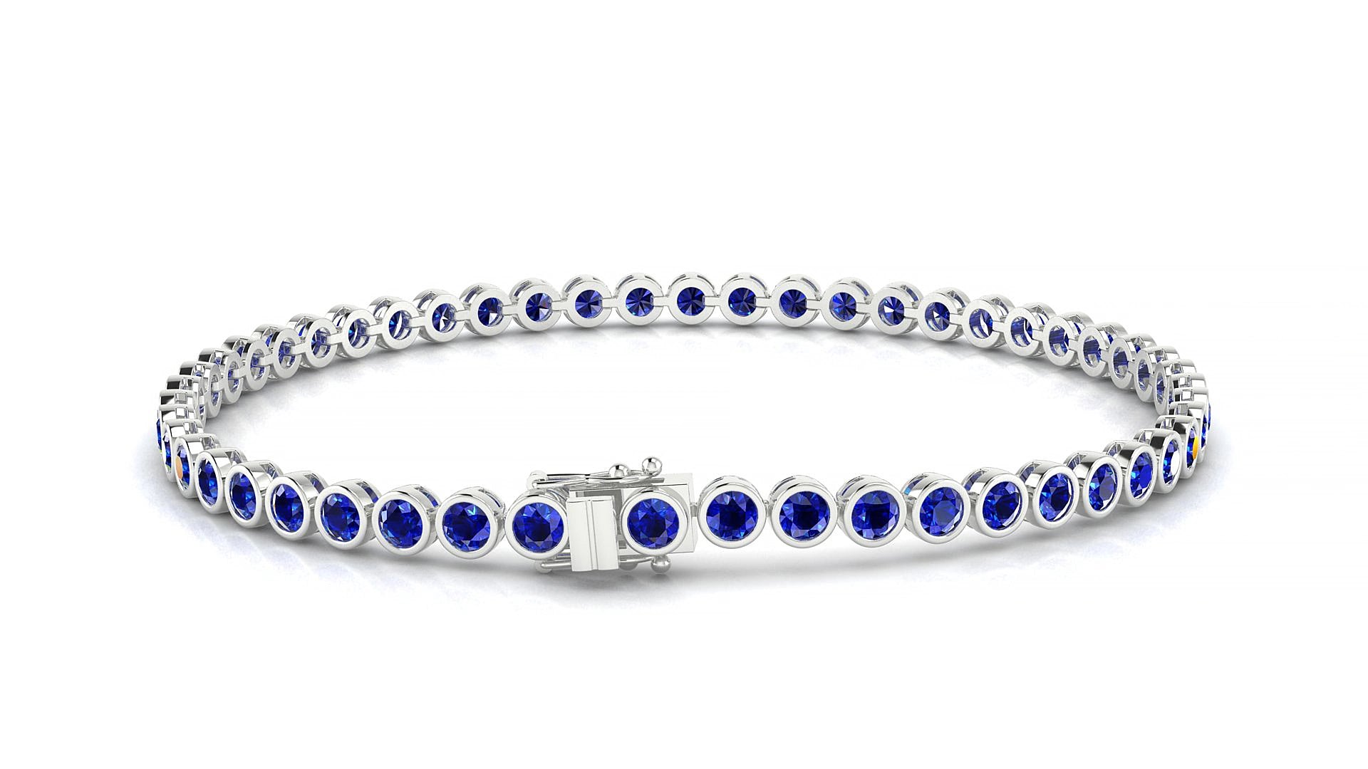Avila | 18k White Gold 2.5 mm Round Natural Sapphire 19 cm Tennis Bracelet