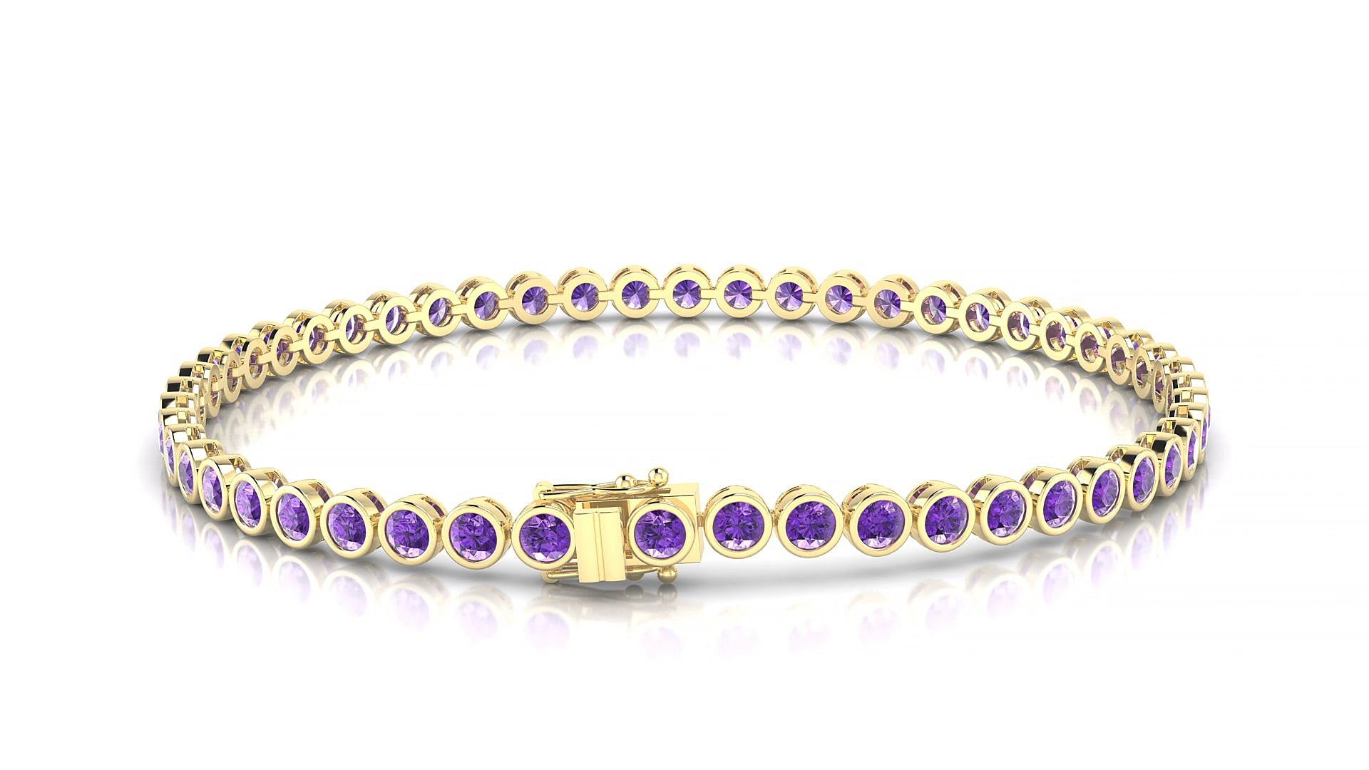 Avila | 18k Yellow Gold 2.5 mm Round Natural Amethyst 18 cm Tennis Bracelet