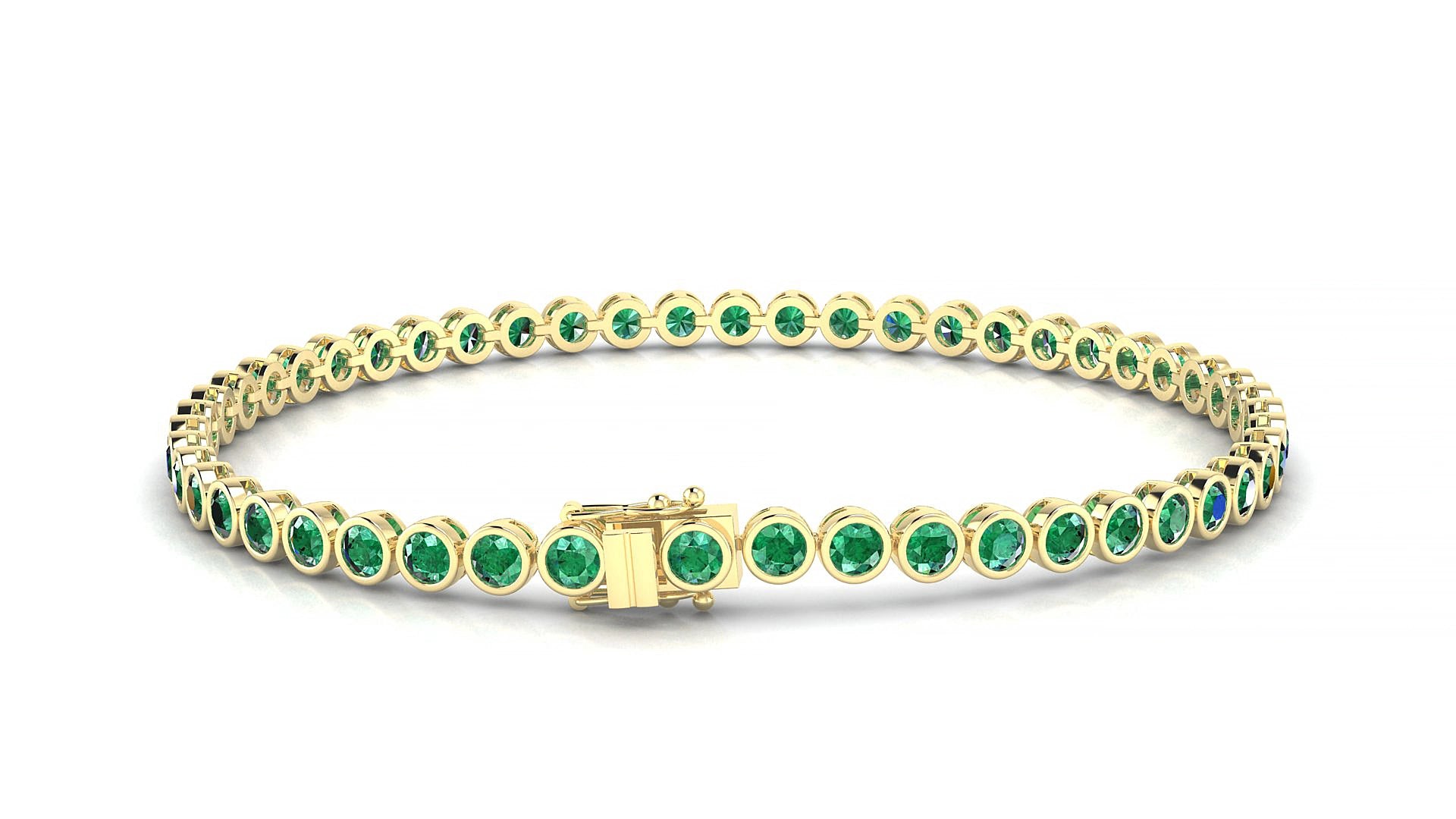 Avila | 18k Yellow Gold 2.5 mm Round Natural Emerald 15 cm Tennis Bracelet