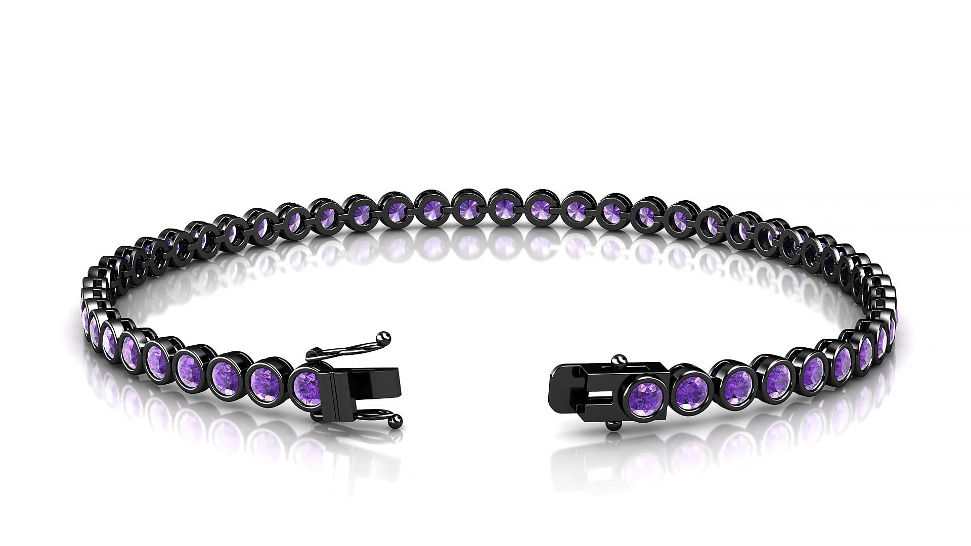 Avila | 18k Black Gold 2.5 mm Round Natural Amethyst 18 cm Tennis Bracelet