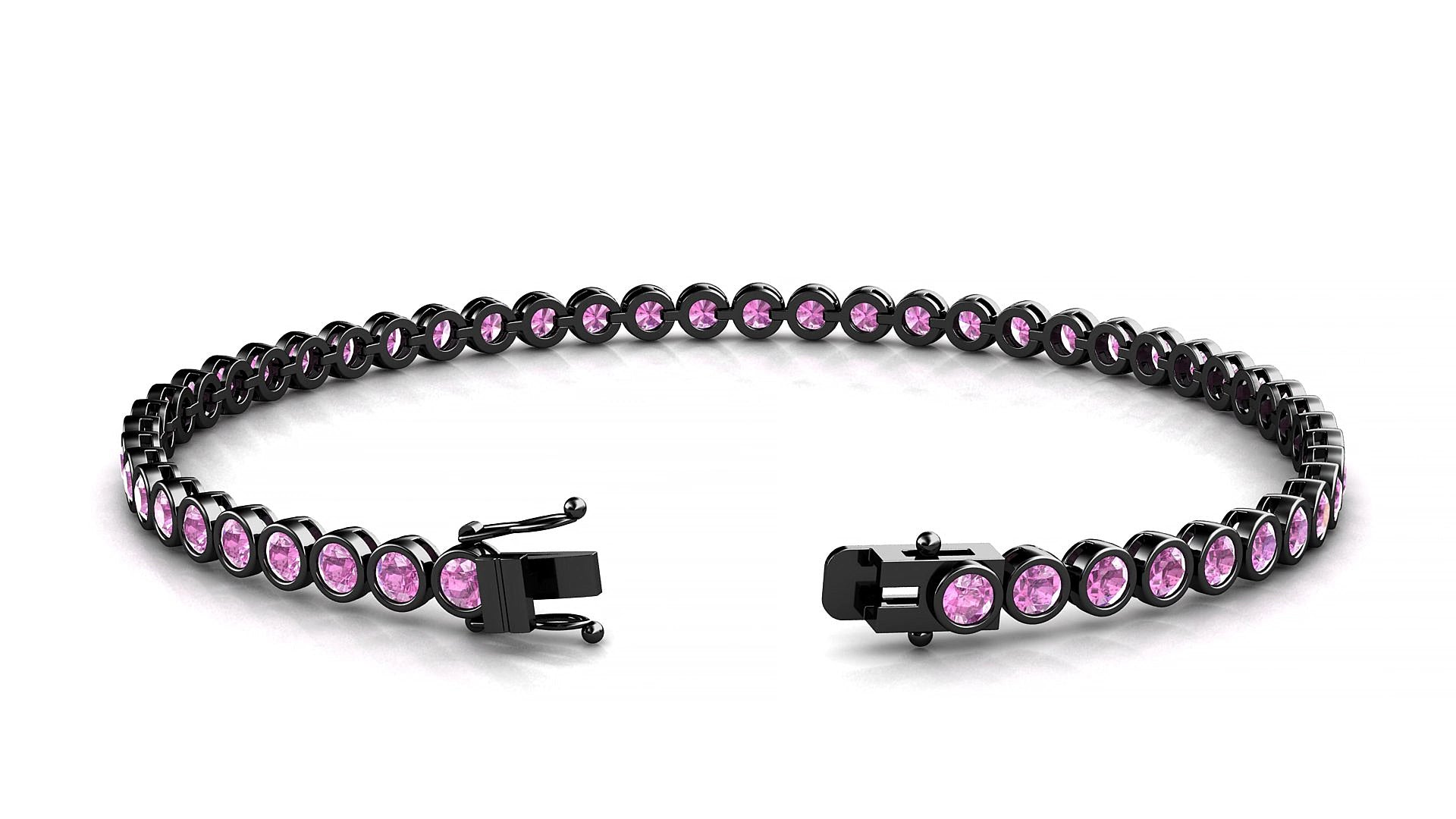 Avila | 18k Black Gold 2.5 mm Round Natural Pink Sapphire 16 cm Tennis Bracelet