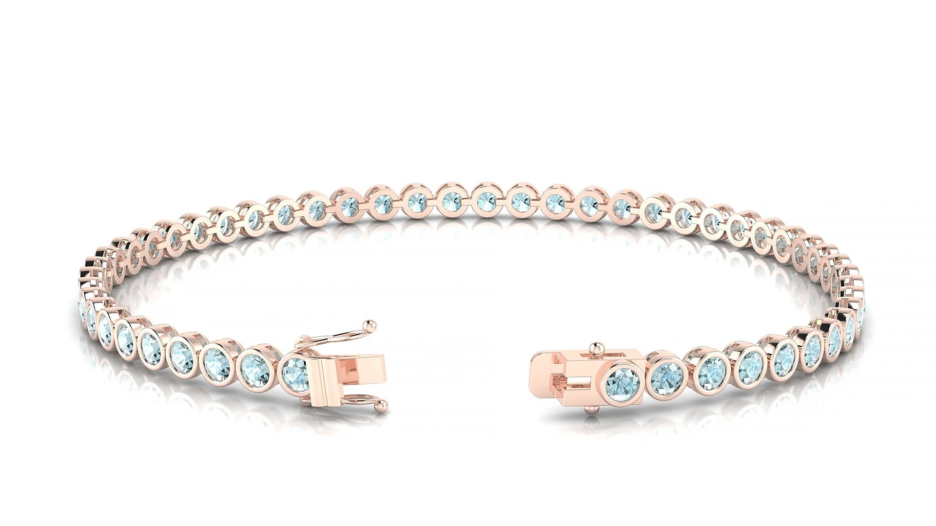 Avila | 18k Rose Gold 2.5 mm Round Natural Aquamarine Tennis Bracelet
