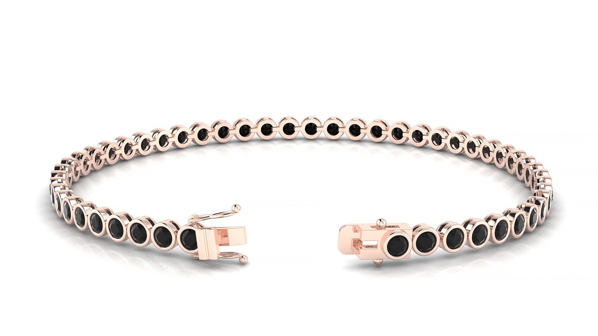 Avila | 18k Rose Gold 2.5 mm Round Natural Black Diamond 16 cm Tennis Bracelet