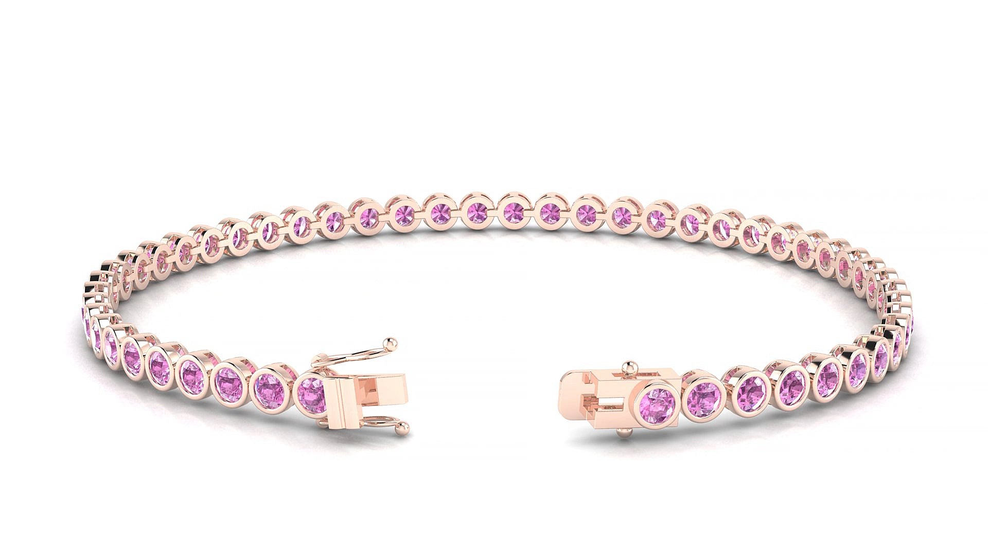Avila | 18k Rose Gold 2.5 mm Round Natural Pink Sapphire 15 cm Tennis Bracelet
