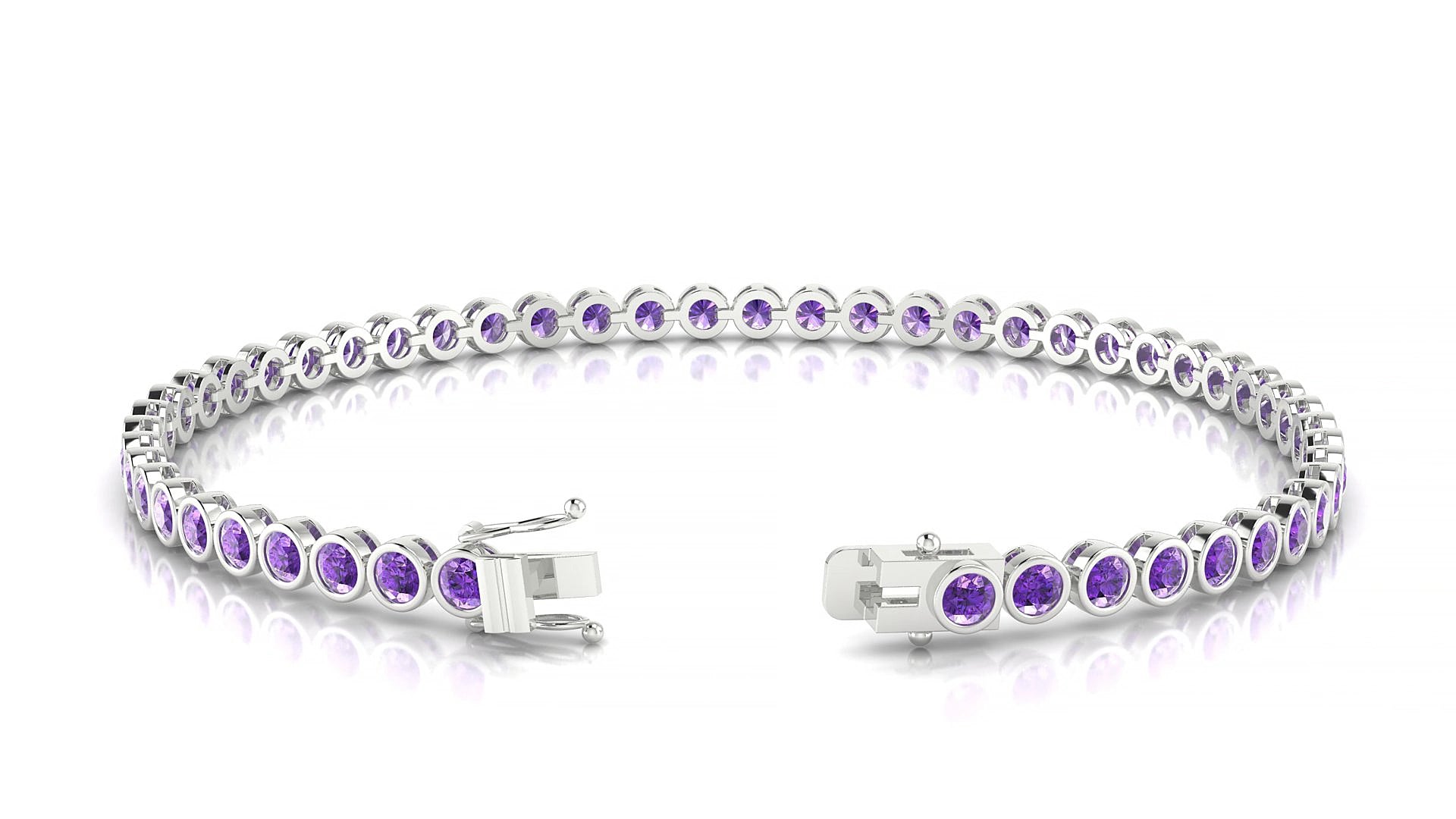 Avila | 18k White Gold 2.5 mm Round Natural Amethyst 18 cm Tennis Bracelet