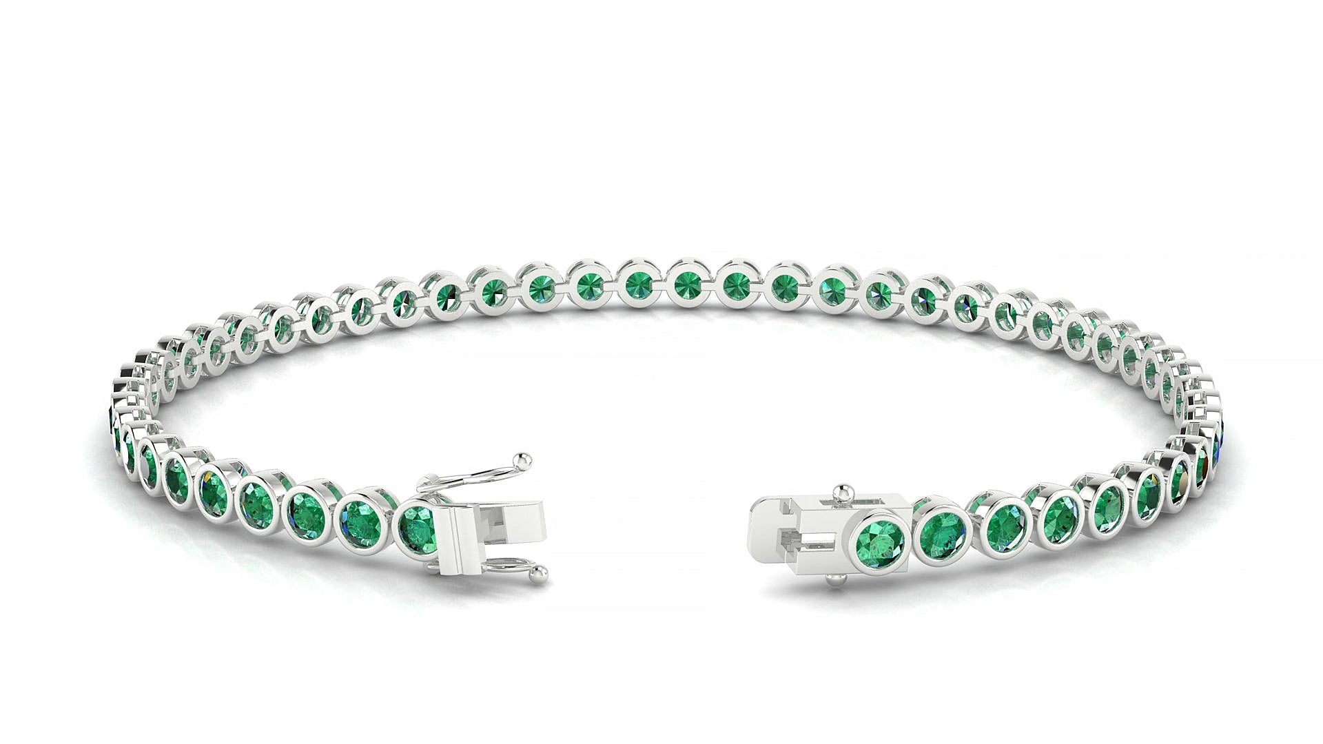 Avila | 18k White Gold 2.5 mm Round Natural Emerald 15 cm Tennis Bracelet