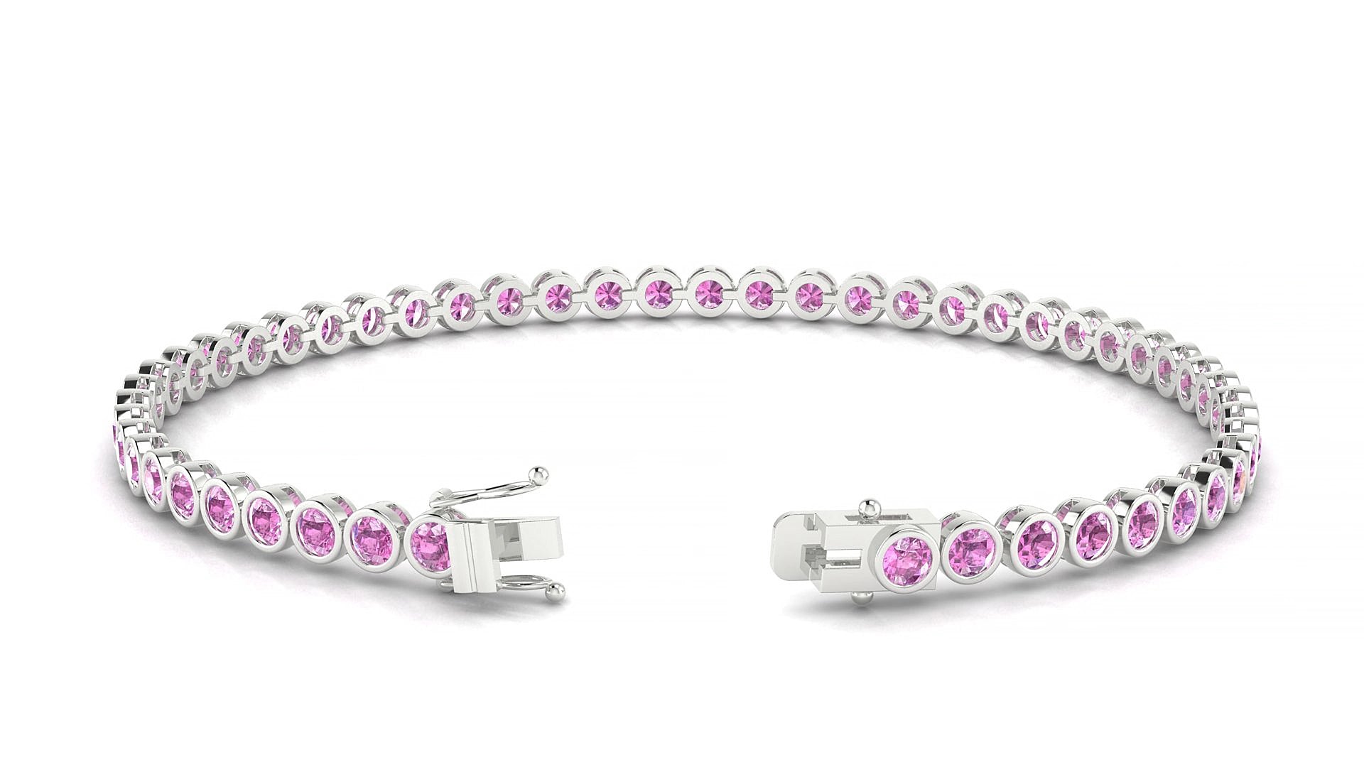 Avila | 18k White Gold 2.5 mm Round Natural Pink Sapphire 15 cm Tennis Bracelet