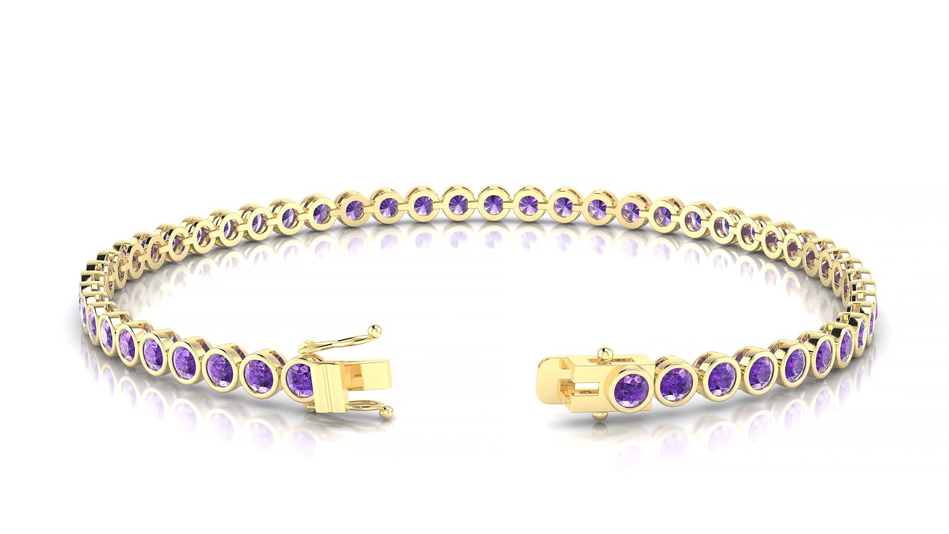 Avila | 18k Yellow Gold 2.5 mm Round Natural Amethyst 18 cm Tennis Bracelet