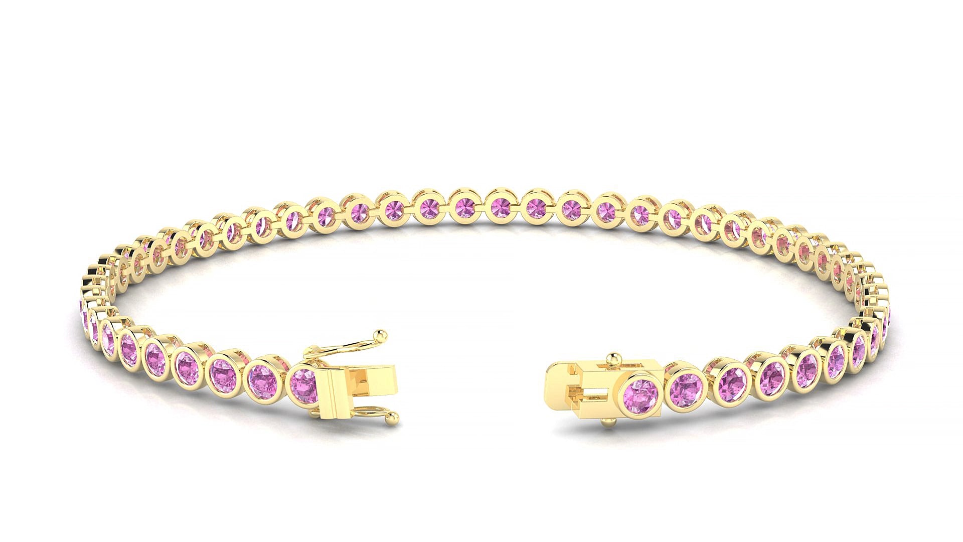 Avila | 18k Yellow Gold 2.5 mm Round Natural Pink Sapphire 15 cm Tennis Bracelet