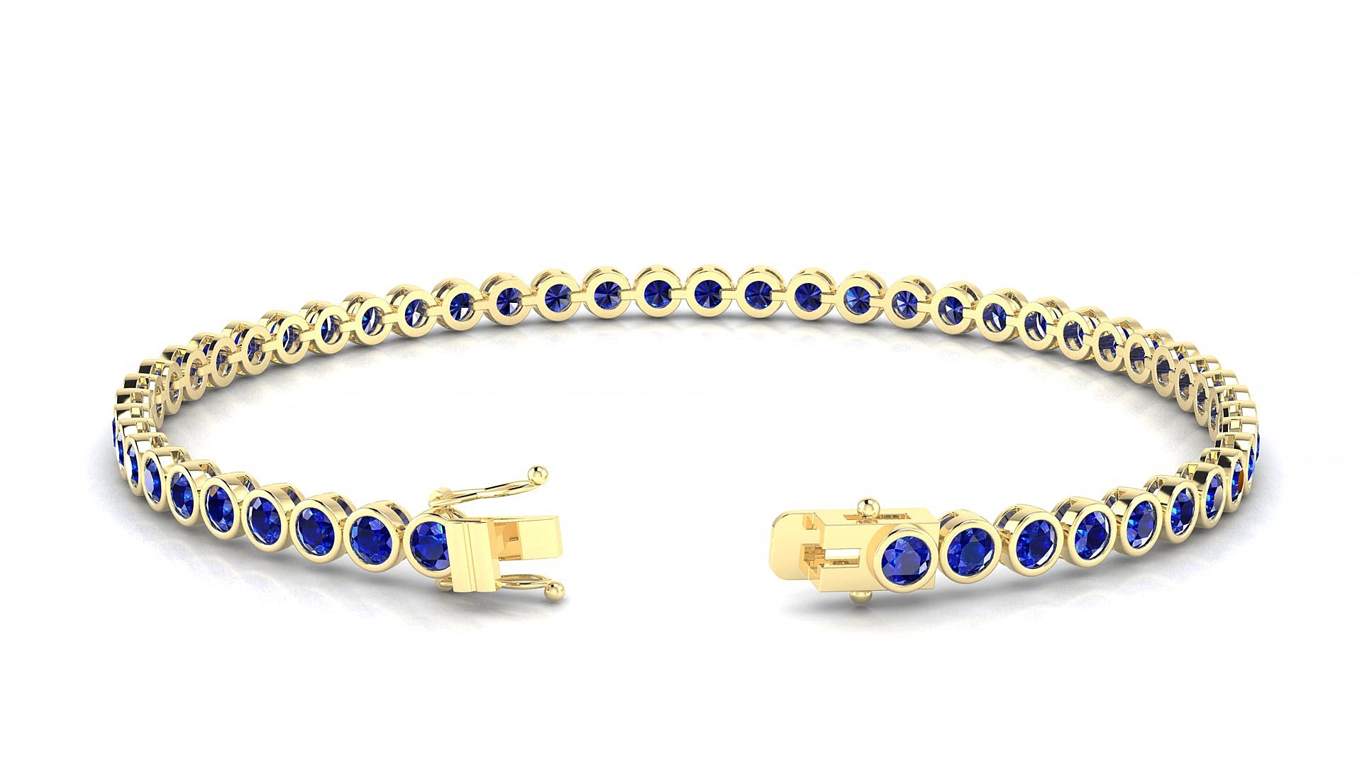 Avila | 18k Yellow Gold 2.5 mm Round Natural Sapphire 15 cm Tennis Bracelet