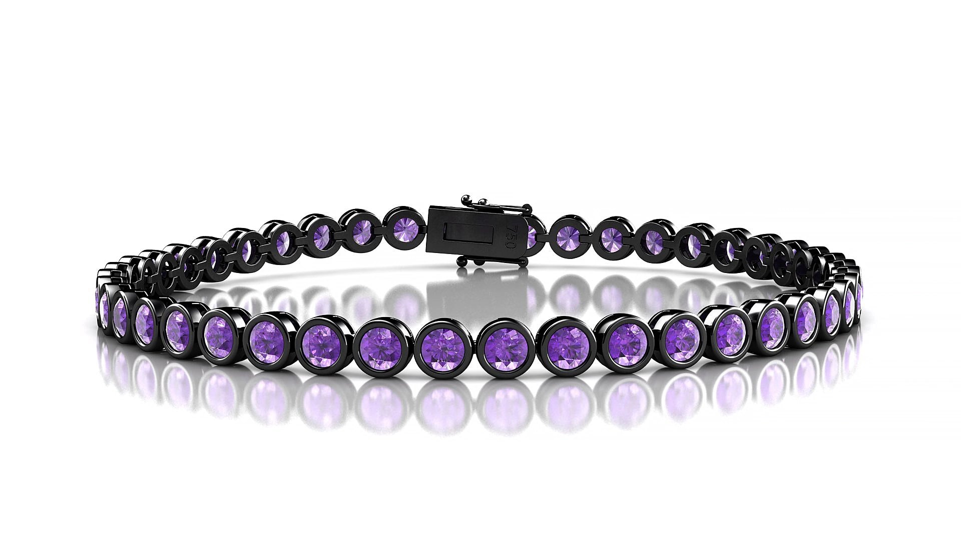 Avila | 18k Black Gold 3 mm Round Natural Amethyst 19 cm Tennis Bracelet