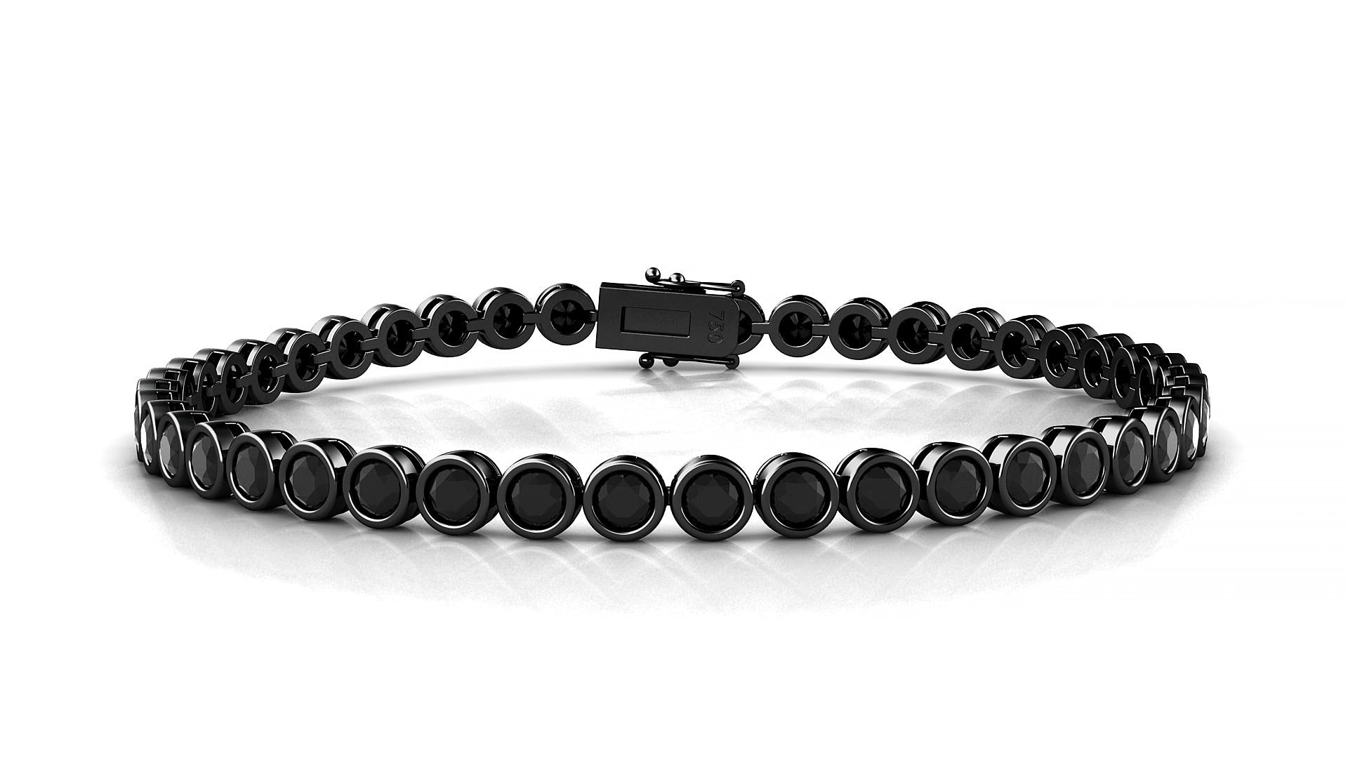 Avila | 18k Black Gold 3 mm Round Natural Black Diamond 15 cm Tennis Bracelet