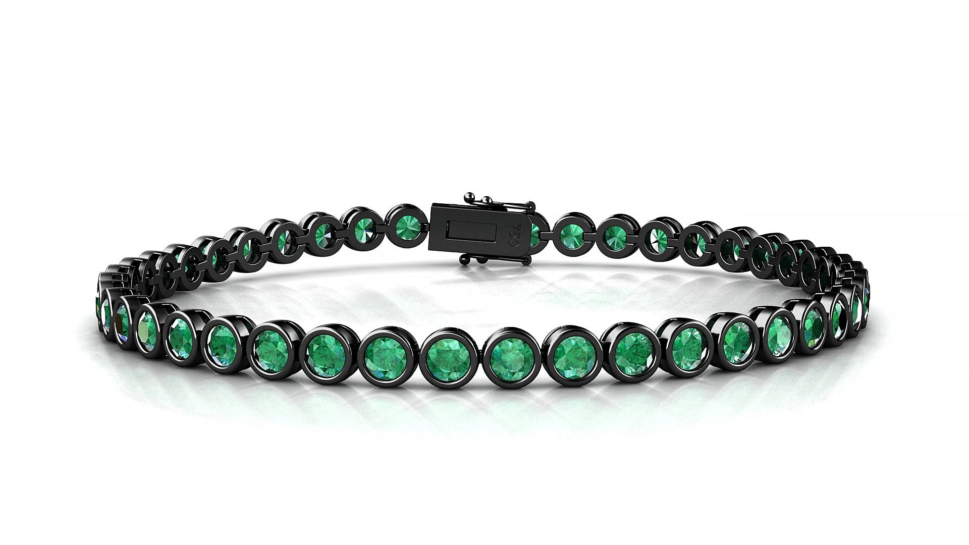 Avila | 18k Black Gold 3 mm Round Natural Emerald 18 cm Tennis Bracelet