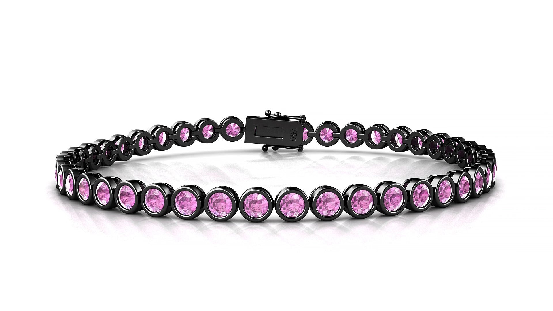 Avila | 18k Black Gold 3 mm Round Natural Pink Sapphire 15 cm Tennis Bracelet