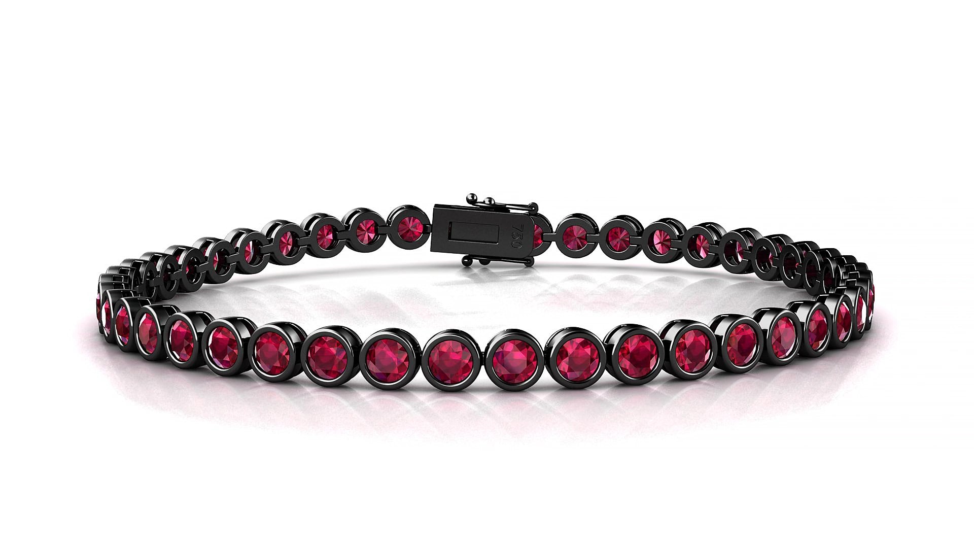Avila | 18k Black Gold 3 mm Round Natural Ruby 16 cm Tennis Bracelet