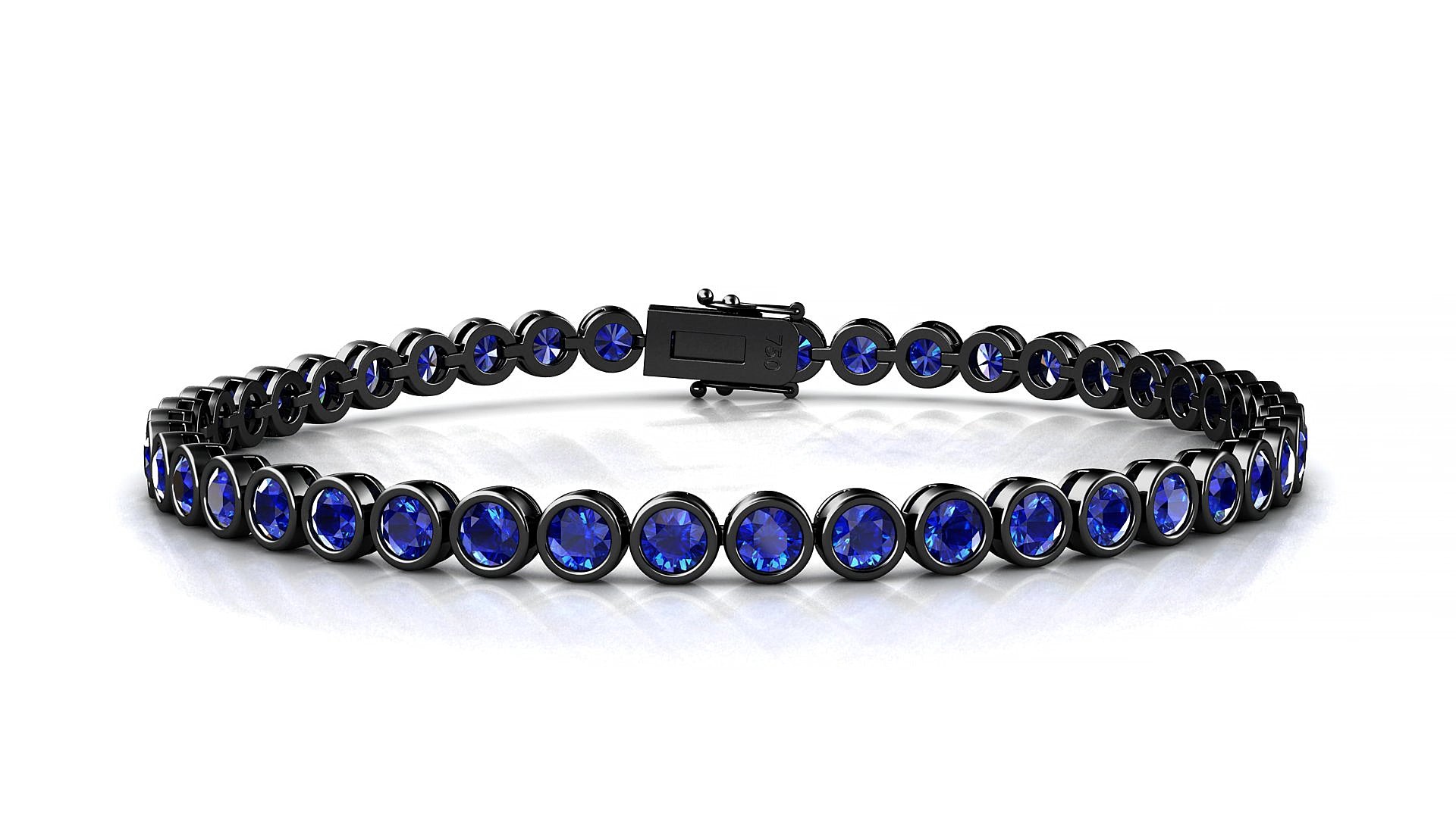 Avila | 18k Black Gold 3 mm Round Natural Sapphire 15 cm Tennis Bracelet