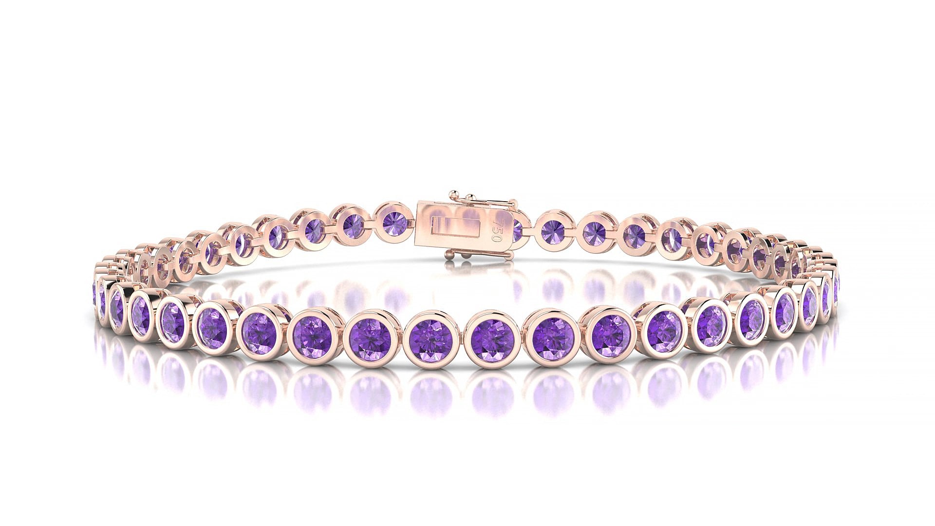 Avila | 18k Rose Gold 3 mm Round Natural Amethyst 19 cm Tennis Bracelet
