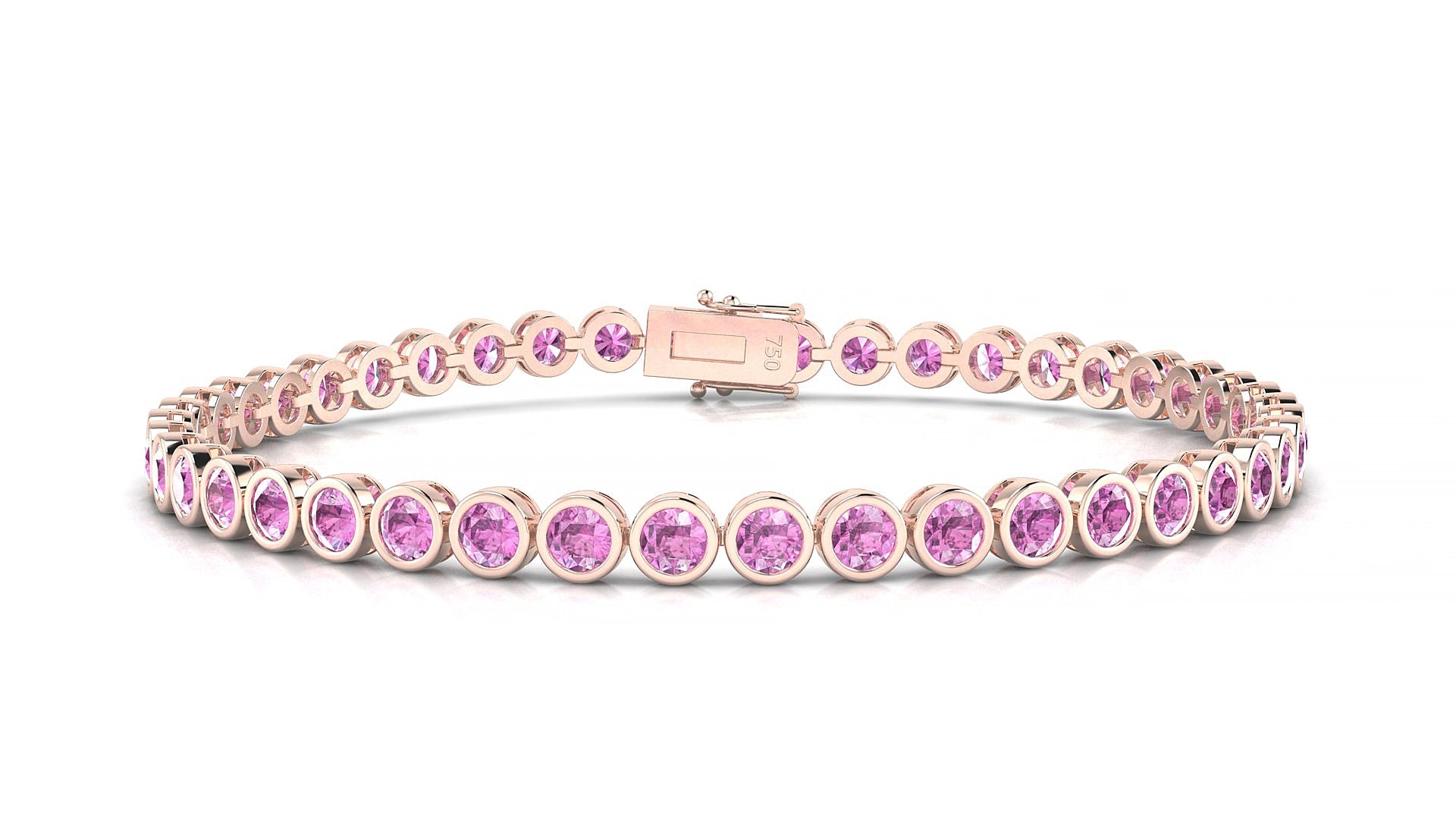 Avila | 18k Rose Gold 3 mm Round Natural Pink Sapphire 17 cm Tennis Bracelet