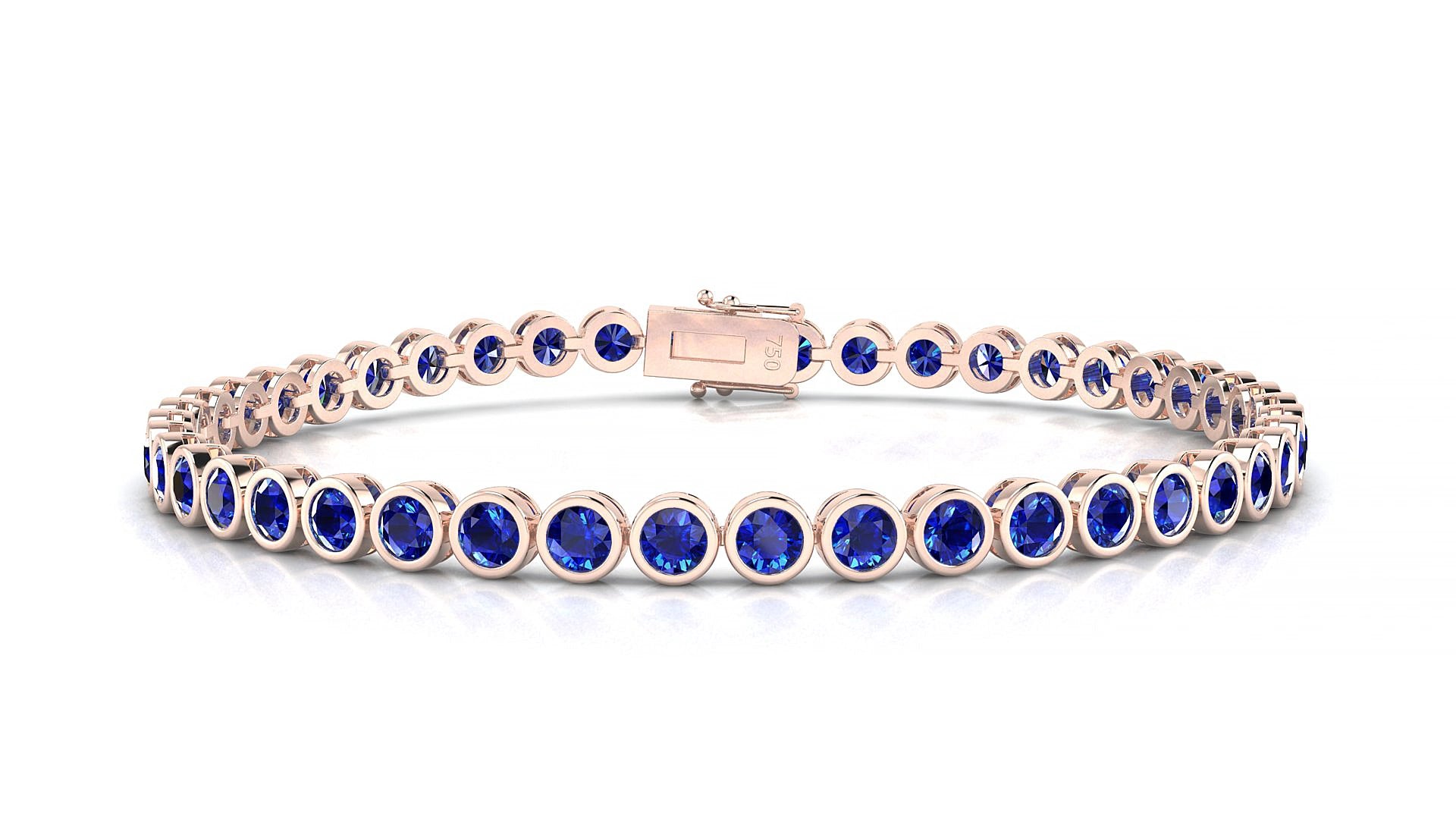 Avila | 18k Rose Gold 3 mm Round Natural Sapphire 15 cm Tennis Bracelet
