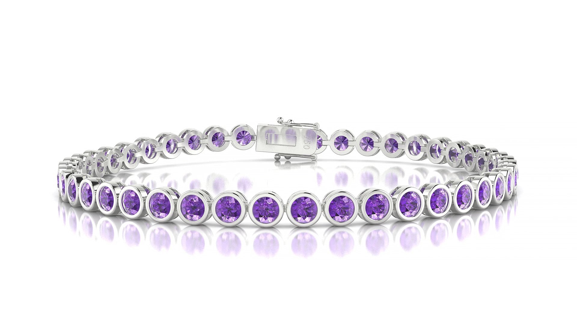 Avila | 18k White Gold 3 mm Round Natural Amethyst 15 cm Tennis Bracelet