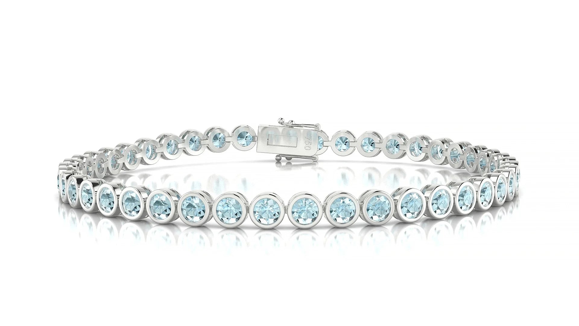 Avila | 18k White Gold 3 mm Round Natural Aquamarine Tennis Bracelet
