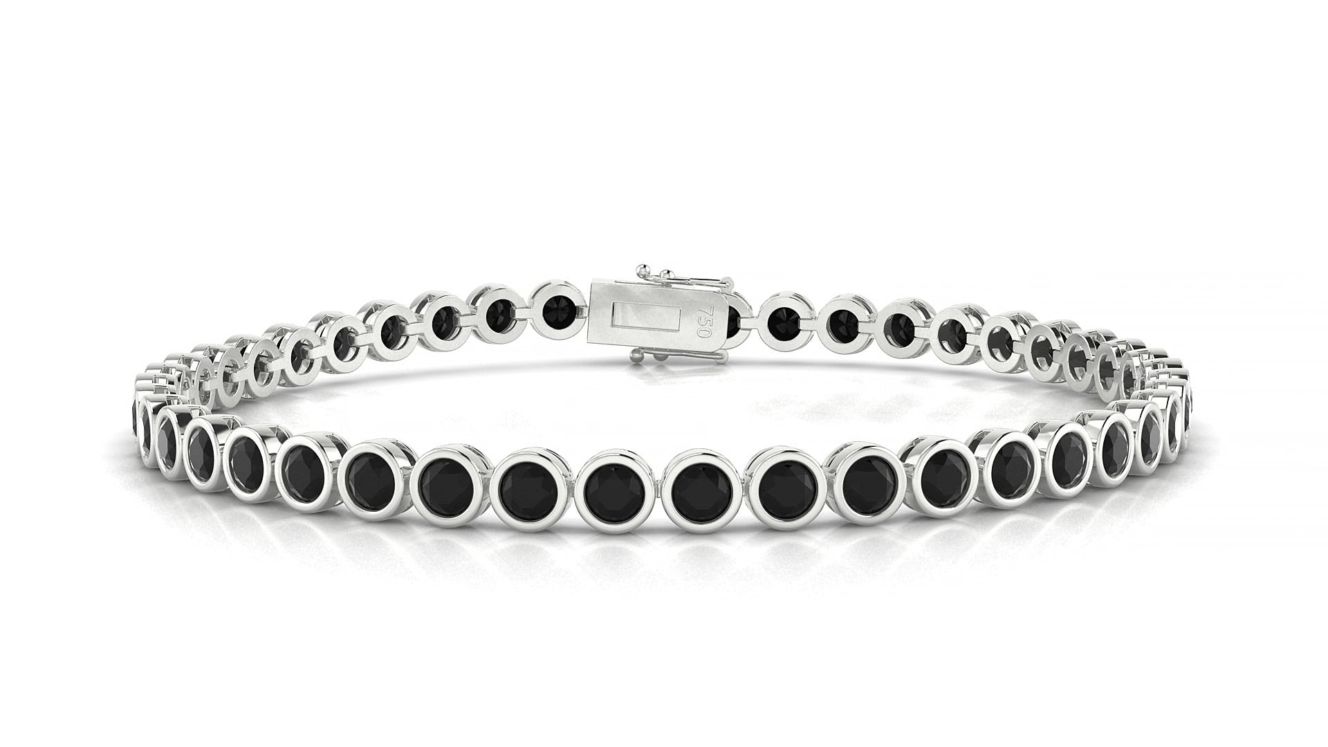 Avila | 18k White Gold 3 mm Round Natural Black Diamond 16 cm Tennis Bracelet