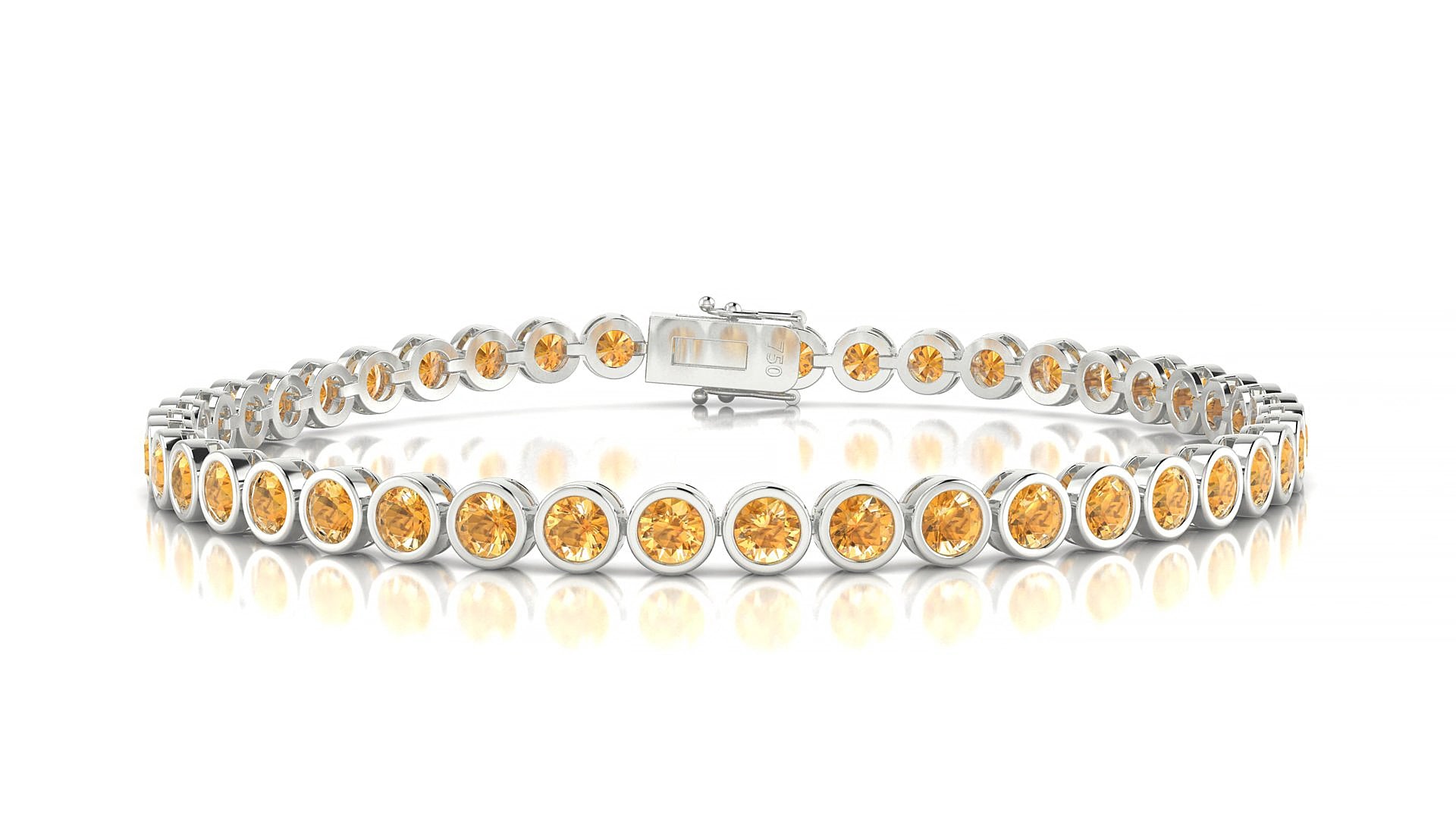 Avila | 18k White Gold 3 mm Round Natural Citrine 18 cm Tennis Bracelet