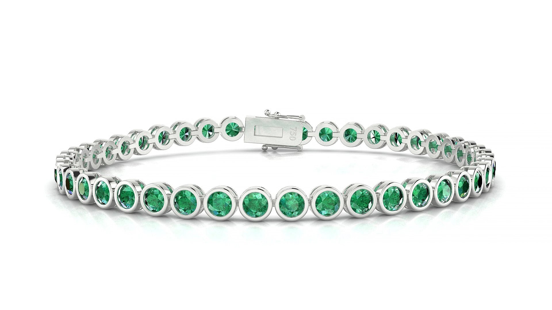Avila | 18k White Gold 3 mm Round Natural Emerald 20 cm Tennis Bracelet