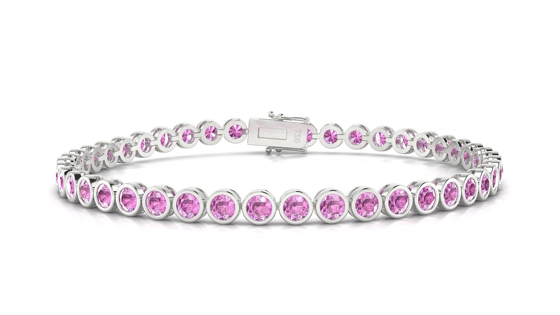 Avila | 18k White Gold 3 mm Round Natural Pink Sapphire 18 cm Tennis Bracelet