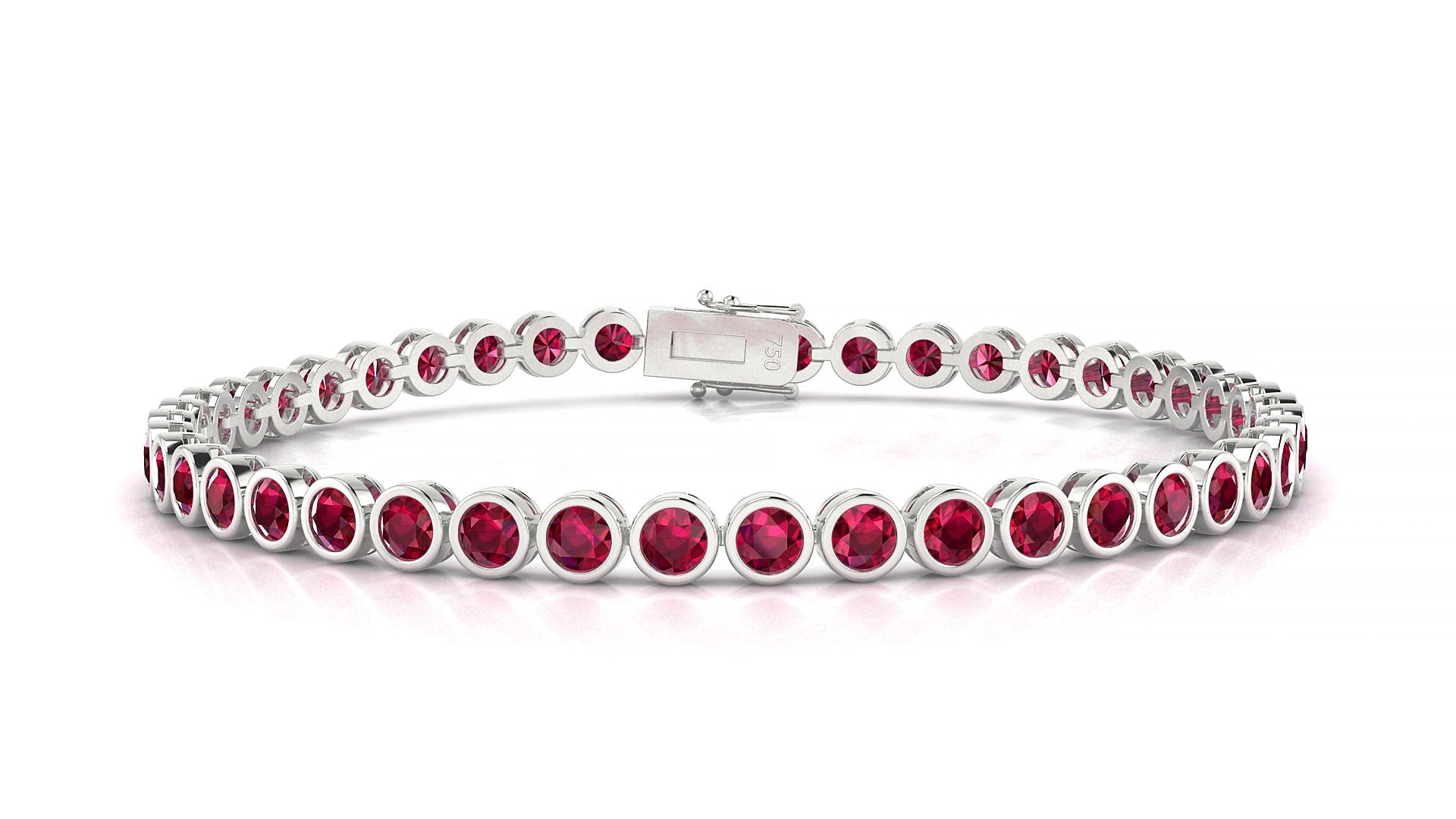 Avila | 18k White Gold 3 mm Round Natural Ruby 19 cm Tennis Bracelet