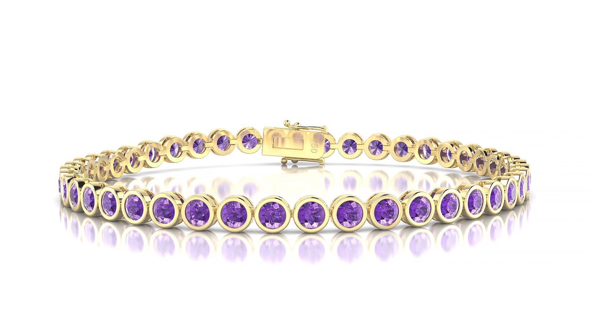 Avila | 18k Yellow Gold 3 mm Round Natural Amethyst 16 cm Tennis Bracelet
