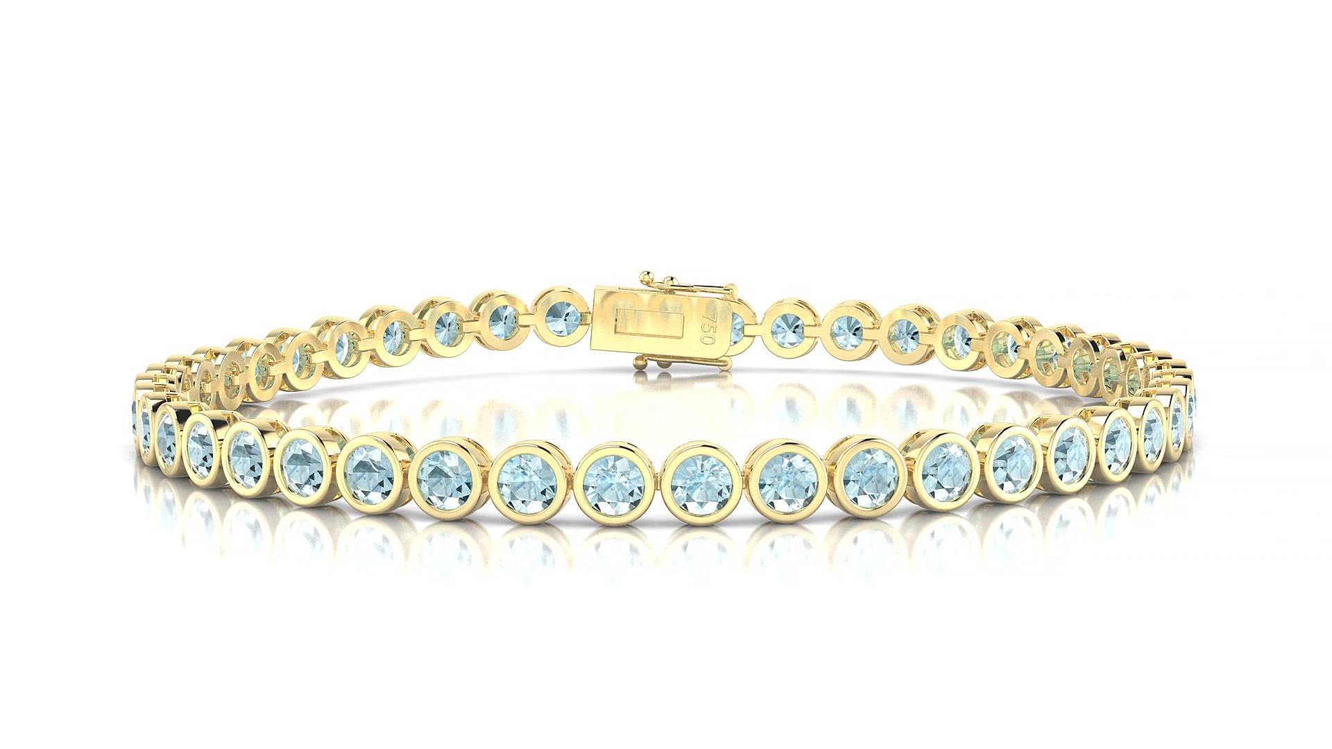 Avila | 18k Yellow Gold 3 mm Round Natural Aquamarine 18 cm Tennis Bracelet