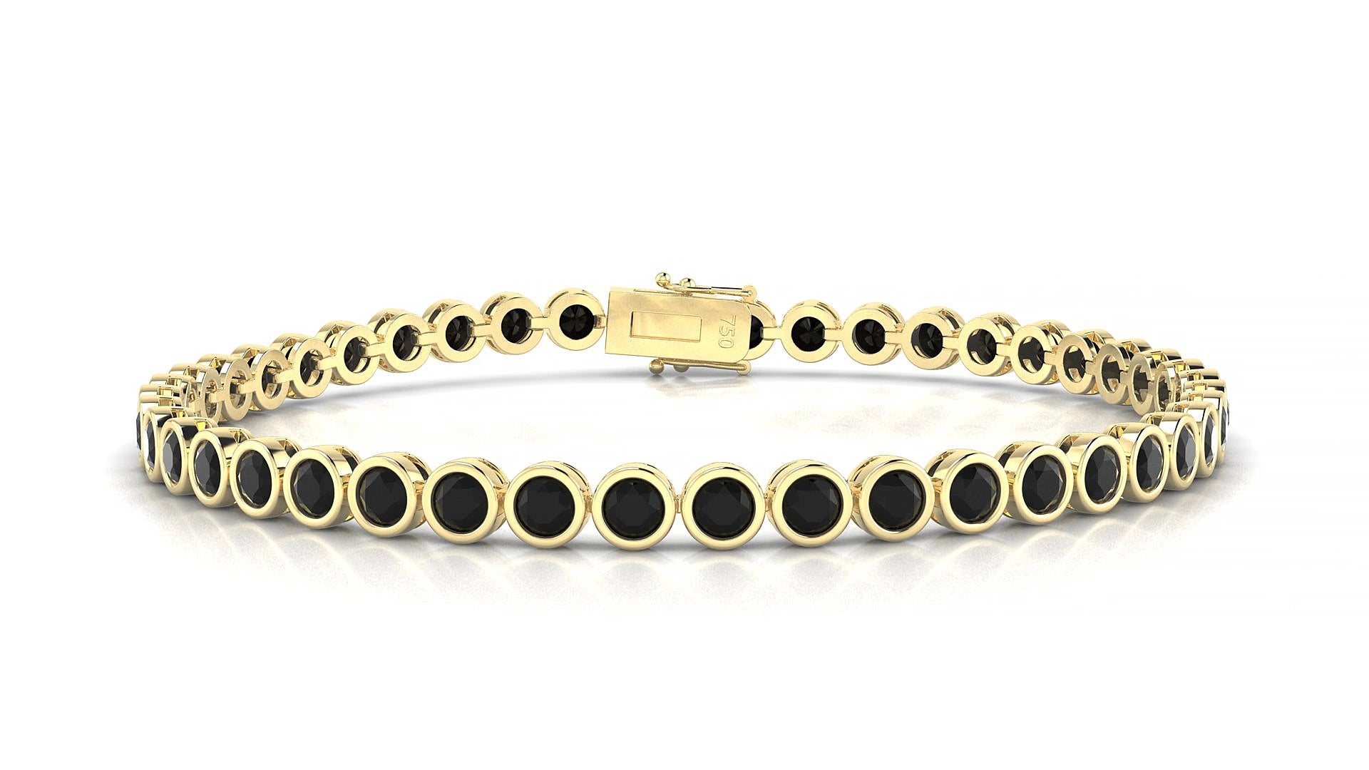Avila | 18k Yellow Gold 3 mm Round Natural Black Diamond 15 cm Tennis Bracelet