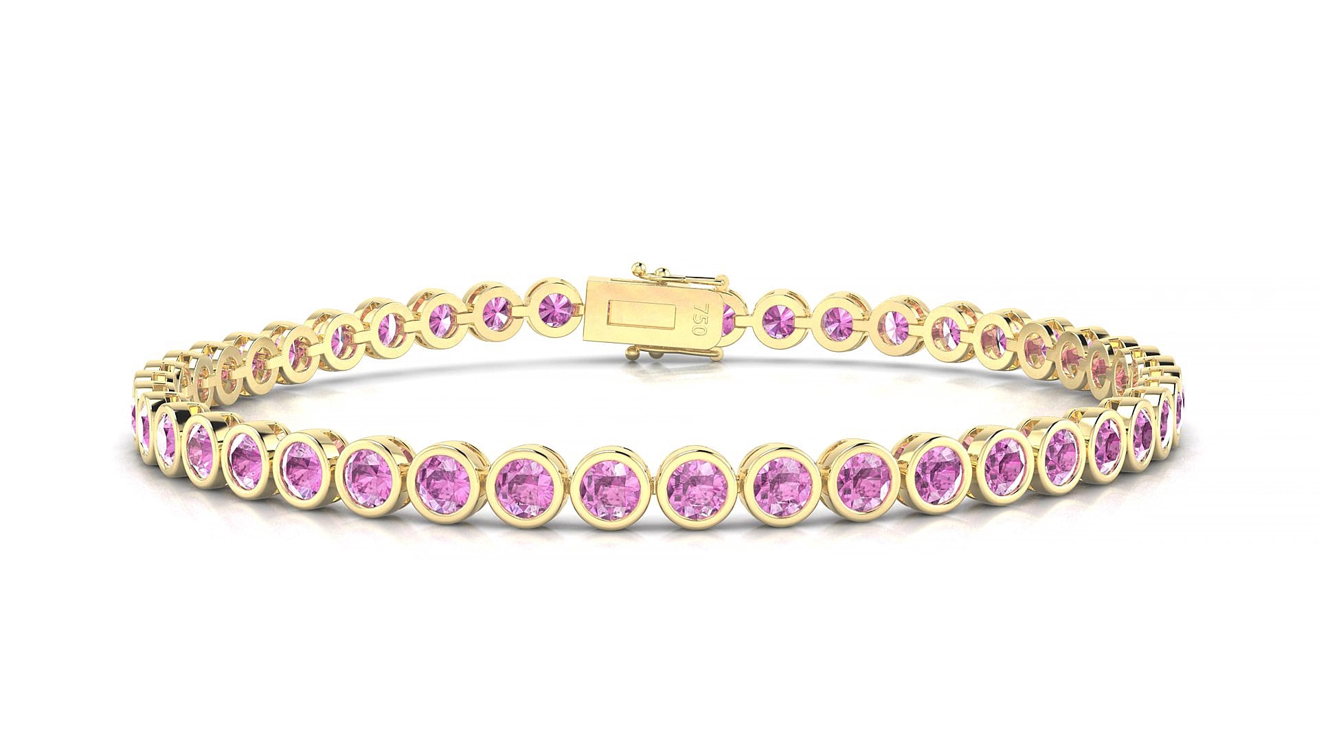 Avila | 18k Yellow Gold 3 mm Round Natural Pink Sapphire 15 cm Tennis Bracelet