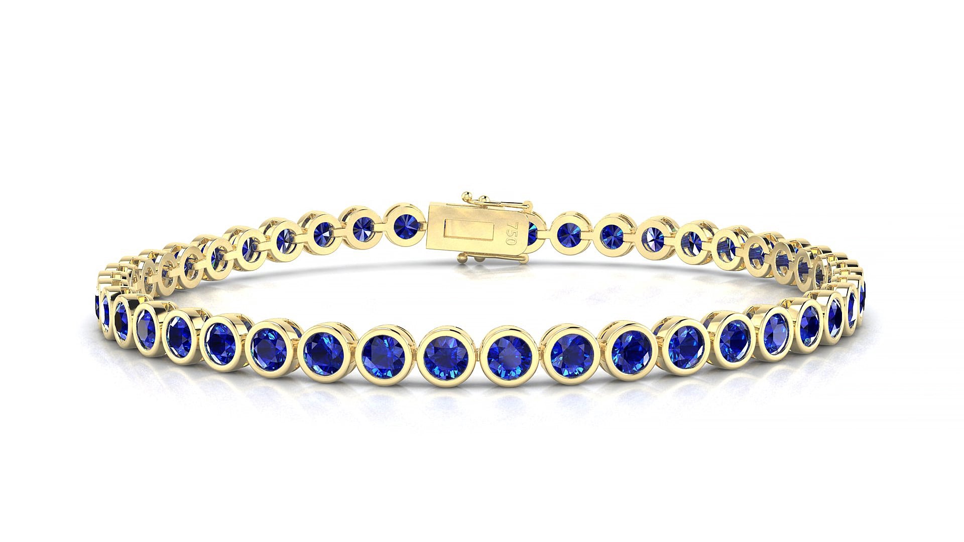 Avila | 18k Yellow Gold 3 mm Round Natural Sapphire 20 cm Tennis Bracelet