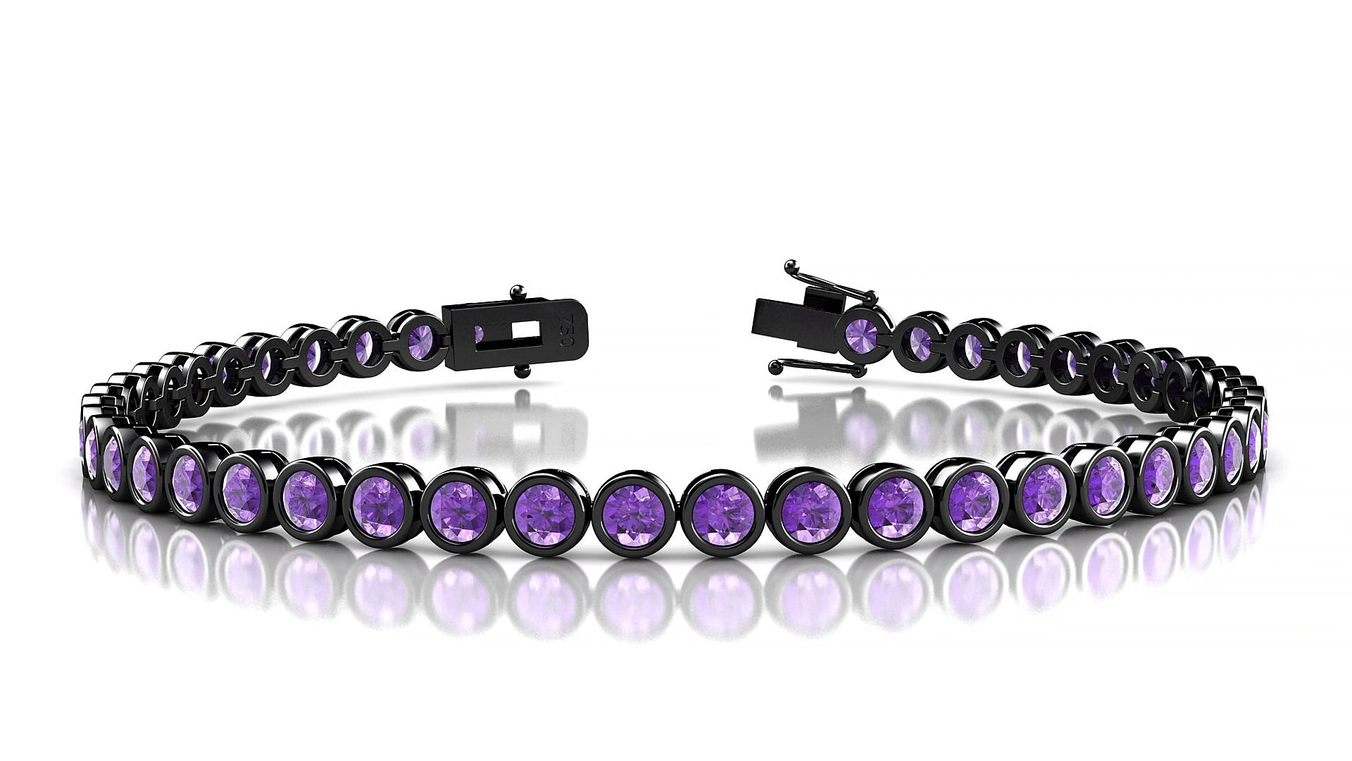 Avila | 18k Black Gold 3 mm Round Natural Amethyst 18 cm Tennis Bracelet