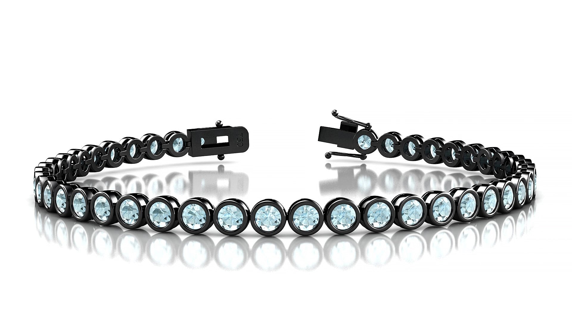 Avila | 18k Black Gold 3 mm Round Natural Aquamarine 18 cm Tennis Bracelet