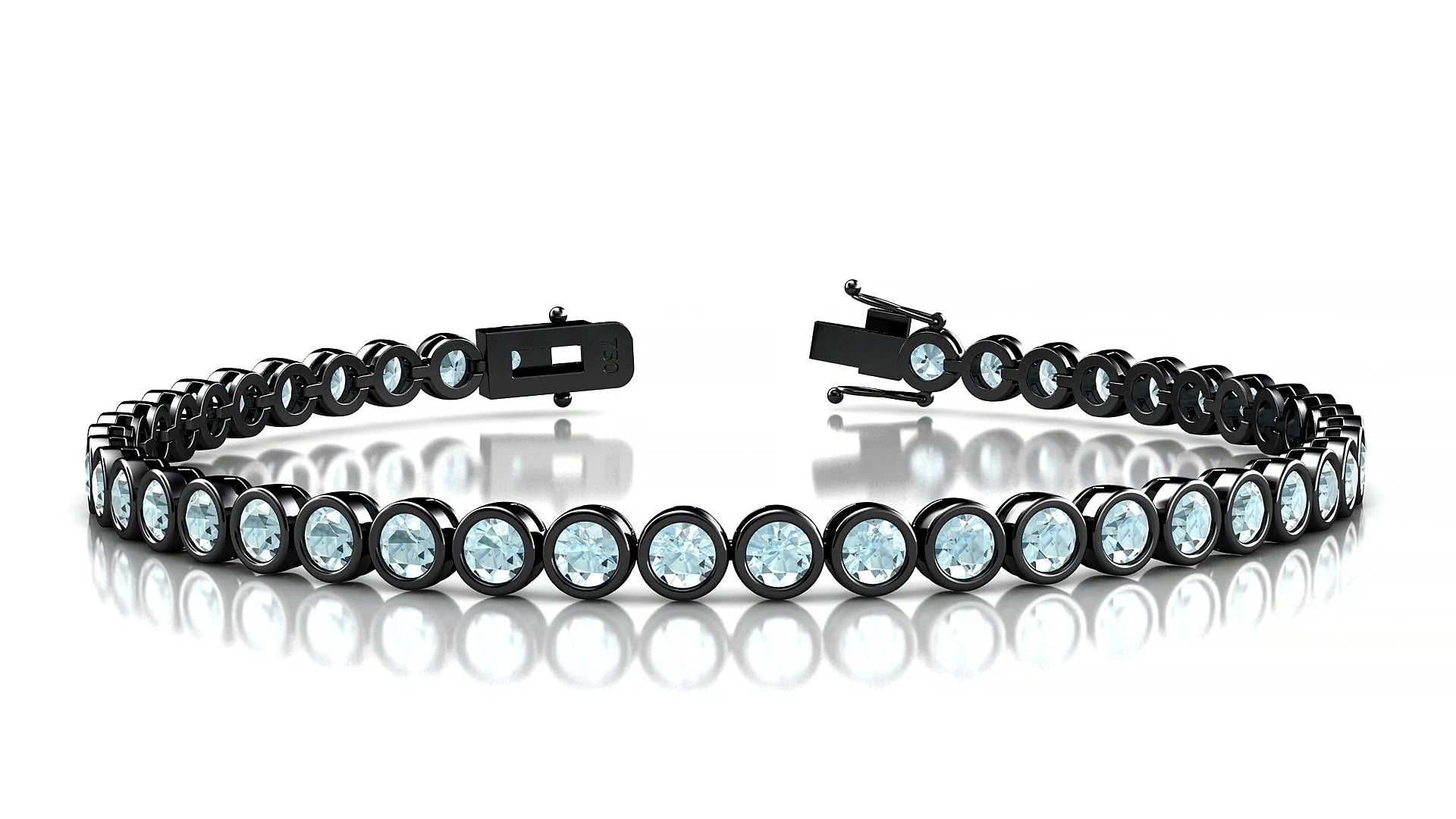 Avila | 18k Black Gold 3 mm Round Natural Aquamarine Tennis Bracelet