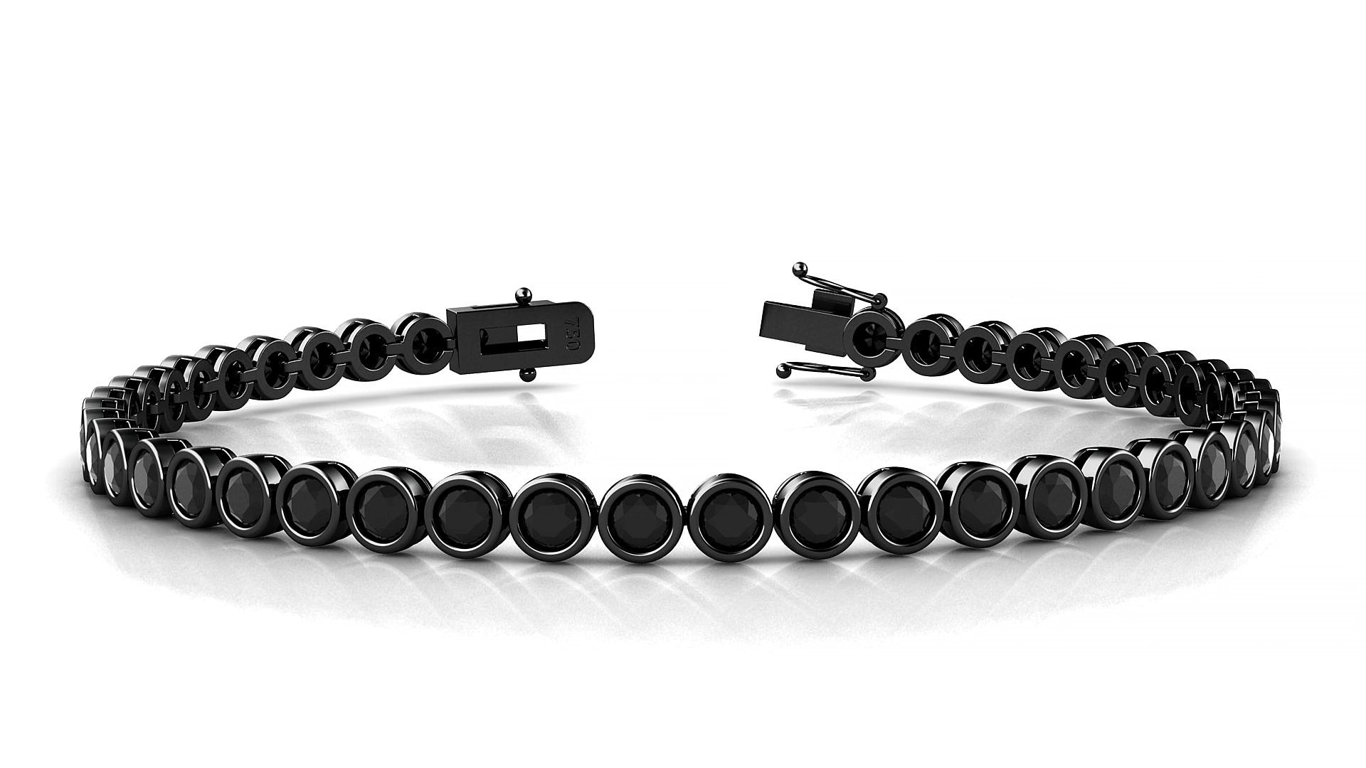 Avila | 18k Black Gold 3 mm Round Natural Black Diamond 18 cm Tennis Bracelet