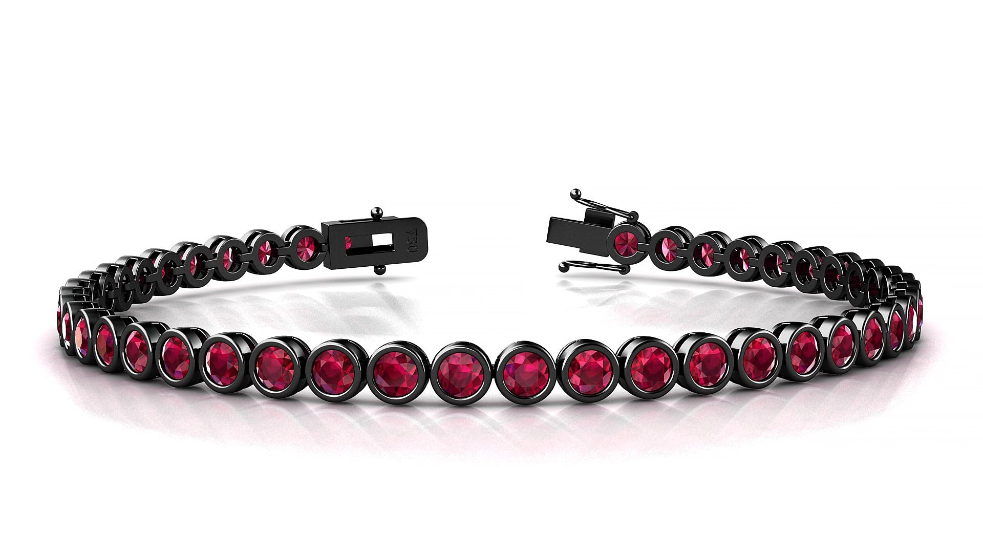 Avila | 18k Black Gold 3 mm Round Natural Ruby 16 cm Tennis Bracelet
