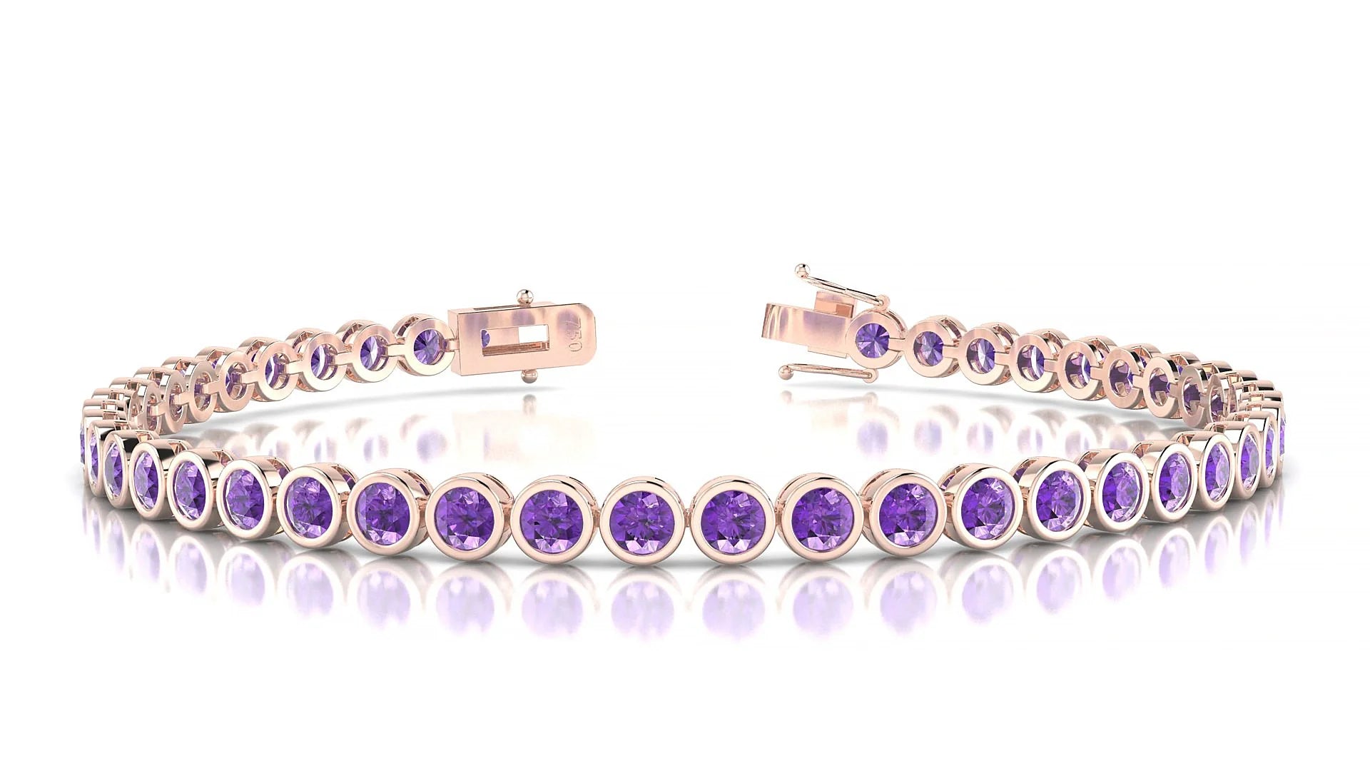 Avila | 18k Rose Gold 3 mm Round Natural Amethyst Tennis Bracelet