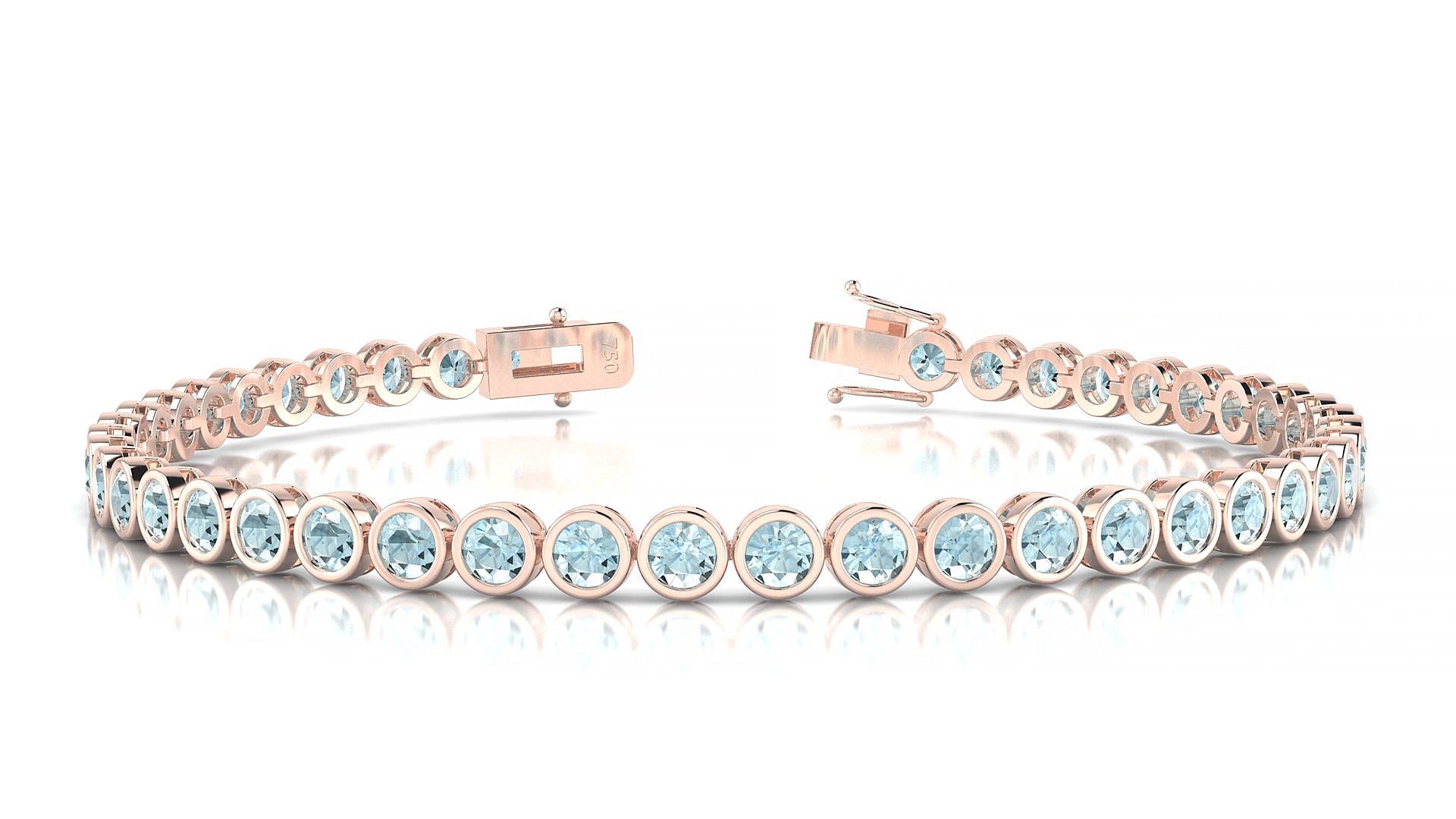 Avila | 18k Rose Gold 3 mm Round Natural Aquamarine 18 cm Tennis Bracelet