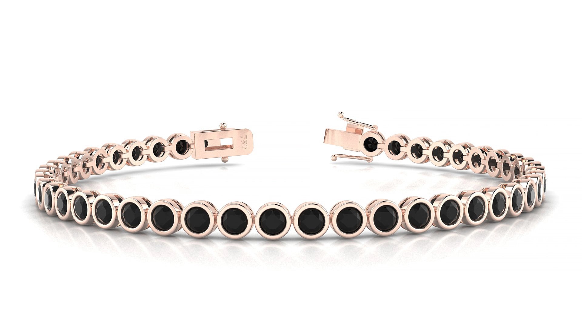 Avila | 18k Rose Gold 3 mm Round Natural Black Diamond 15 cm Tennis Bracelet