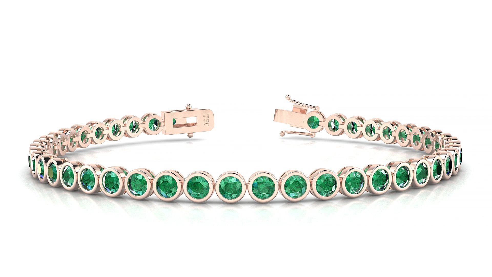 Avila | 18k Rose Gold 3 mm Round Natural Emerald 15 cm Tennis Bracelet