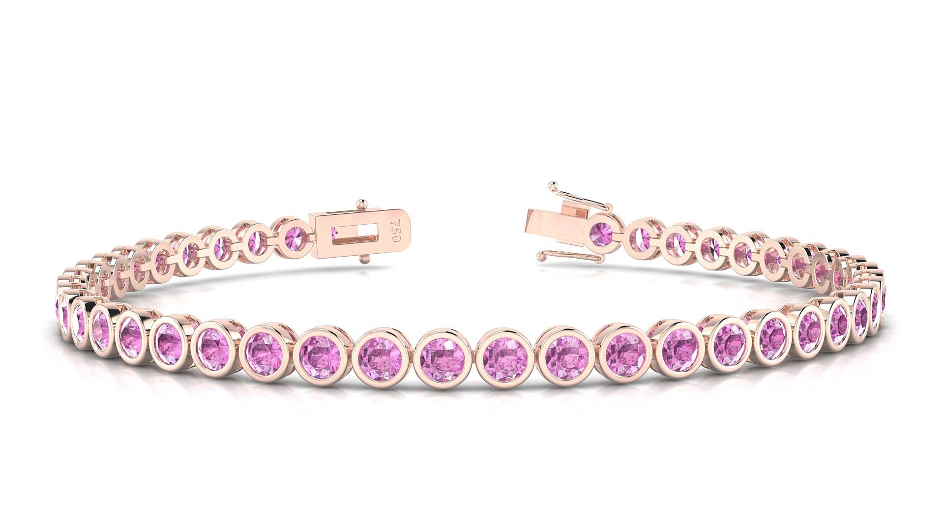 Avila | 18k Rose Gold 3 mm Round Natural Pink Sapphire 15 cm Tennis Bracelet